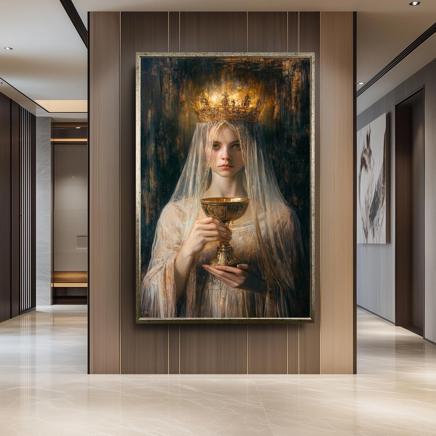 Ethereal Queen Portrait Wall Art, Mystical Woman Painting, Fantasy Royalty Print, Renaissance Gothic Canvas, Dark Medieval Artwork