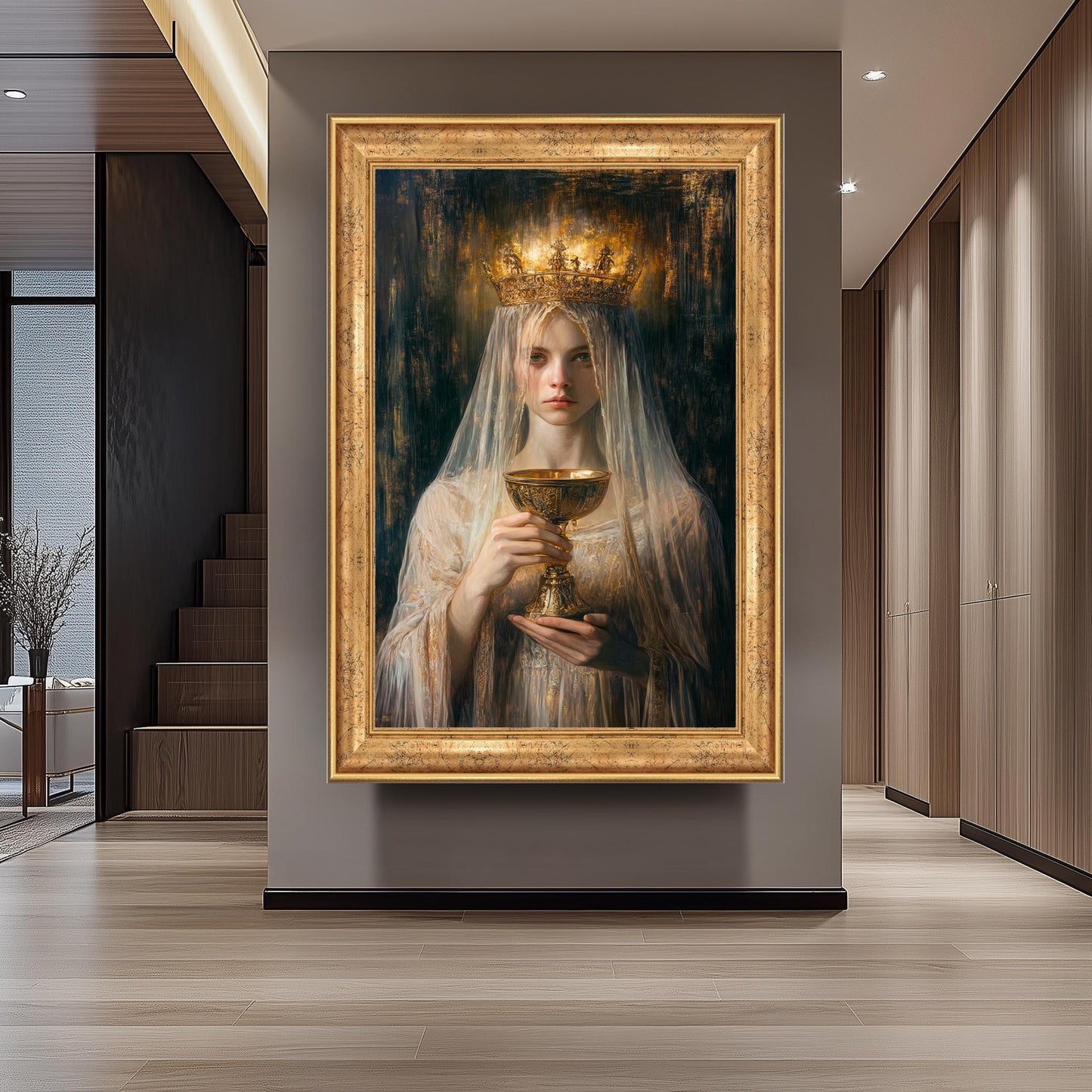 Ethereal Queen Portrait Wall Art, Mystical Woman Painting, Fantasy Royalty Print, Renaissance Gothic Canvas, Dark Medieval Artwork