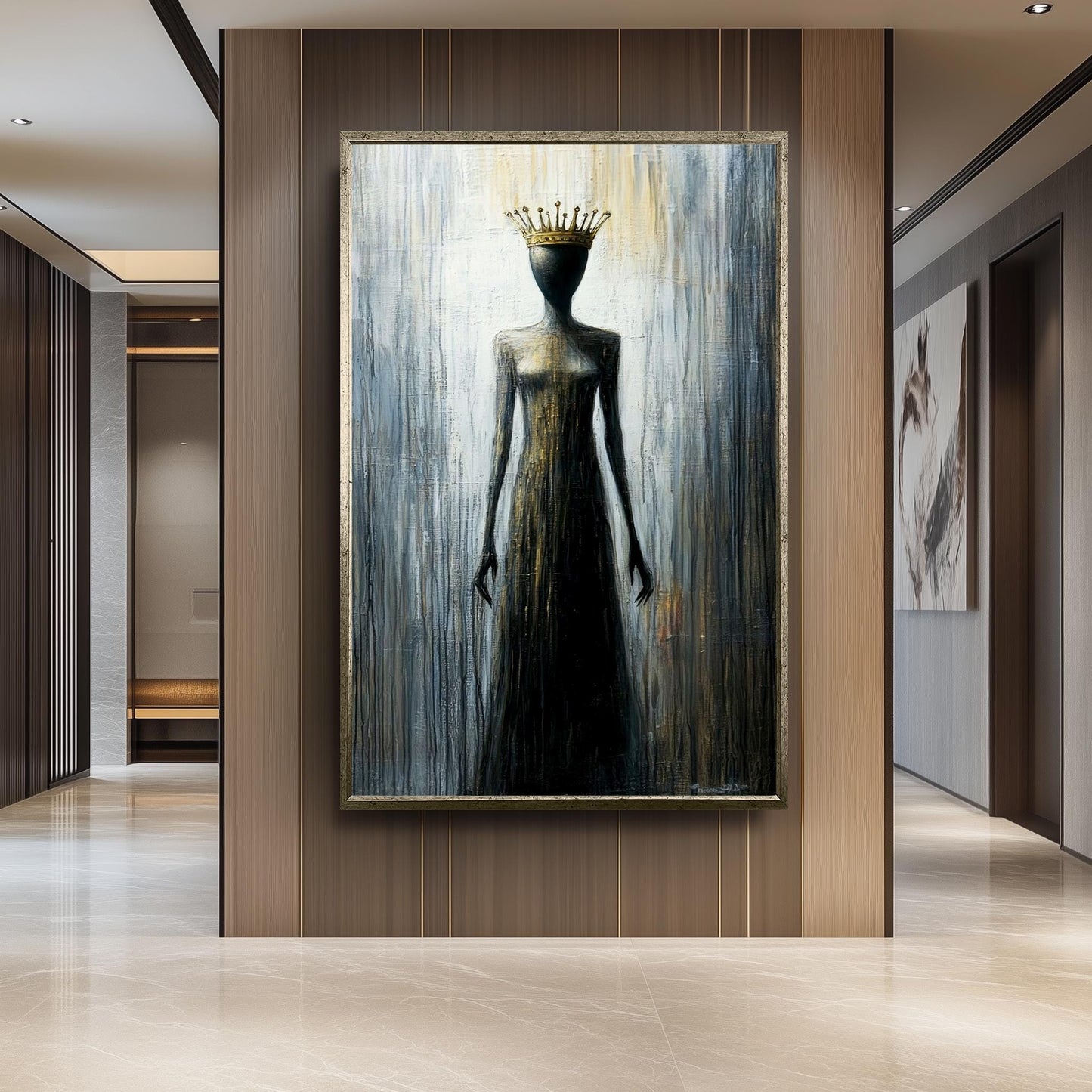 Faceless Queen Wall Art, Abstract Gothic Painting, Mysterious Dark Print, Regal Crowned Woman, Surreal Minimalist Art, Modern Gothic Decor