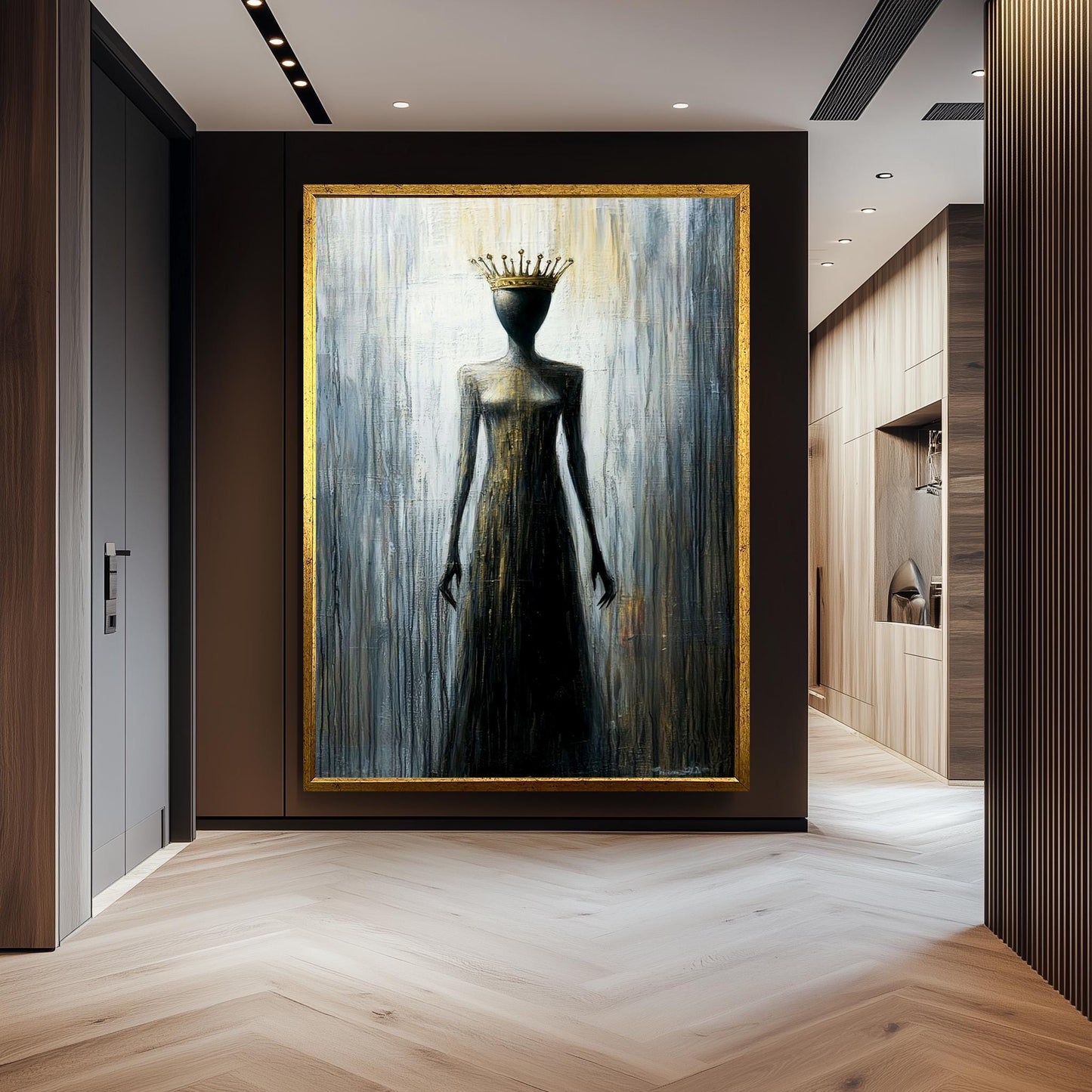 Faceless Queen Wall Art, Abstract Gothic Painting, Mysterious Dark Print, Regal Crowned Woman, Surreal Minimalist Art, Modern Gothic Decor