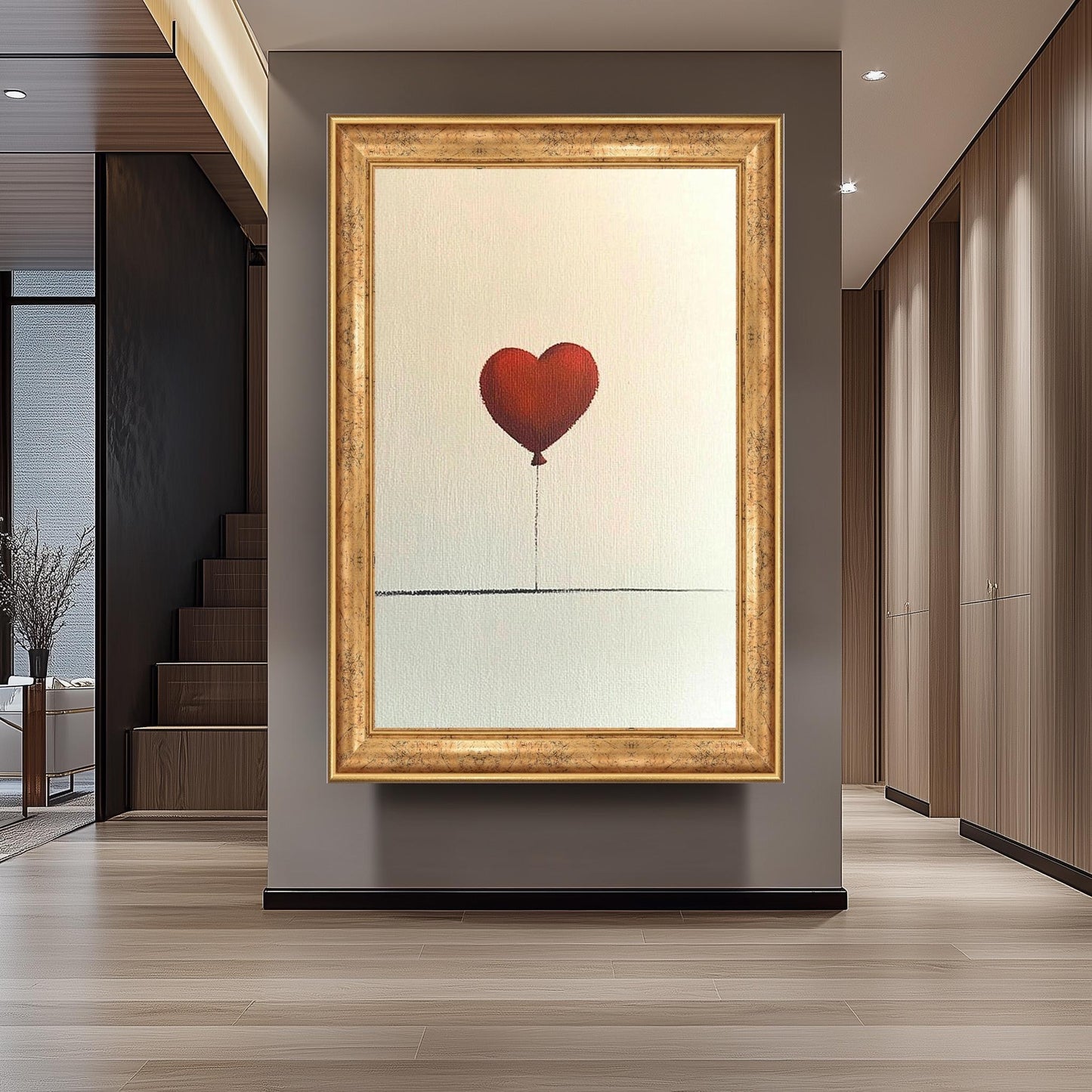 Heart Balloon Art, Minimalist Love Print, Romantic Balloon Painting, Modern Banksy Inspired Artwork, Abstract Love Decor, Minimalist art