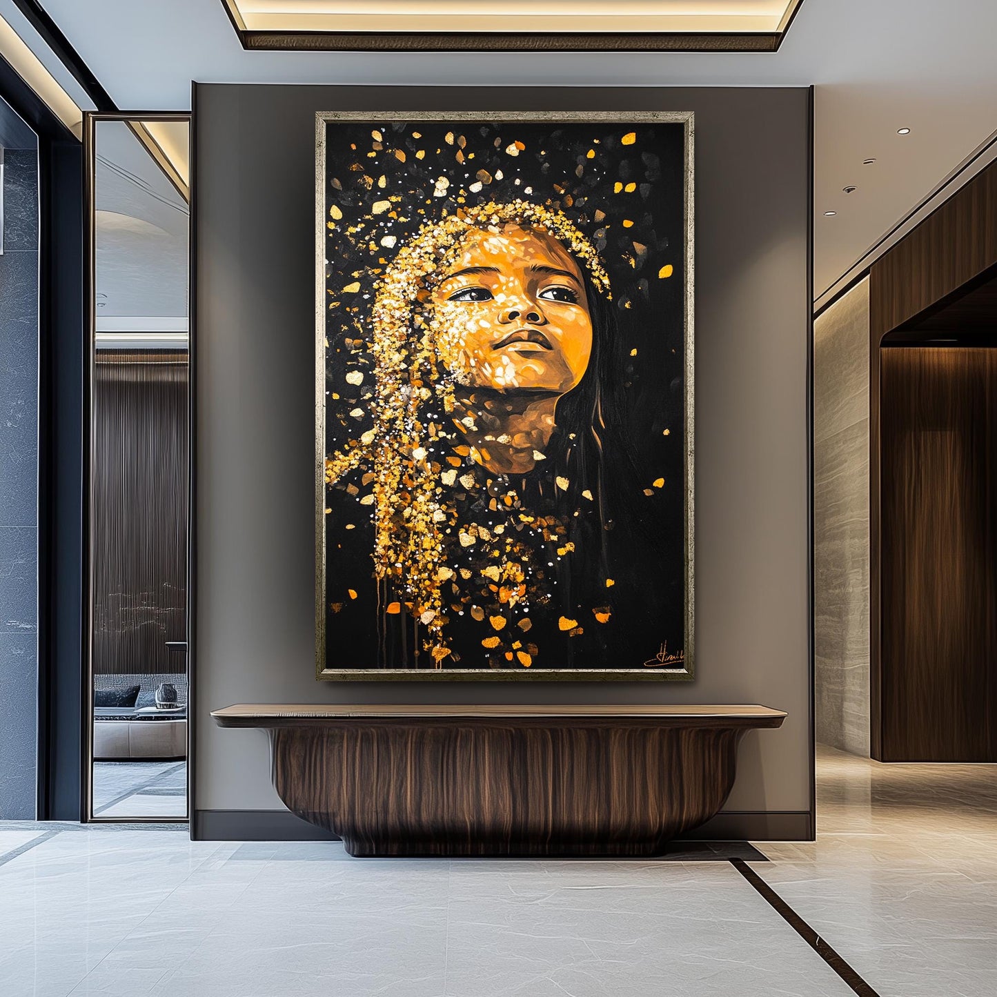 Golden Girl Wall Art - Black and Gold Portrait Painting - Abstract Feminine Canvas Print Women Modern Home Decor - Women Wall Decor