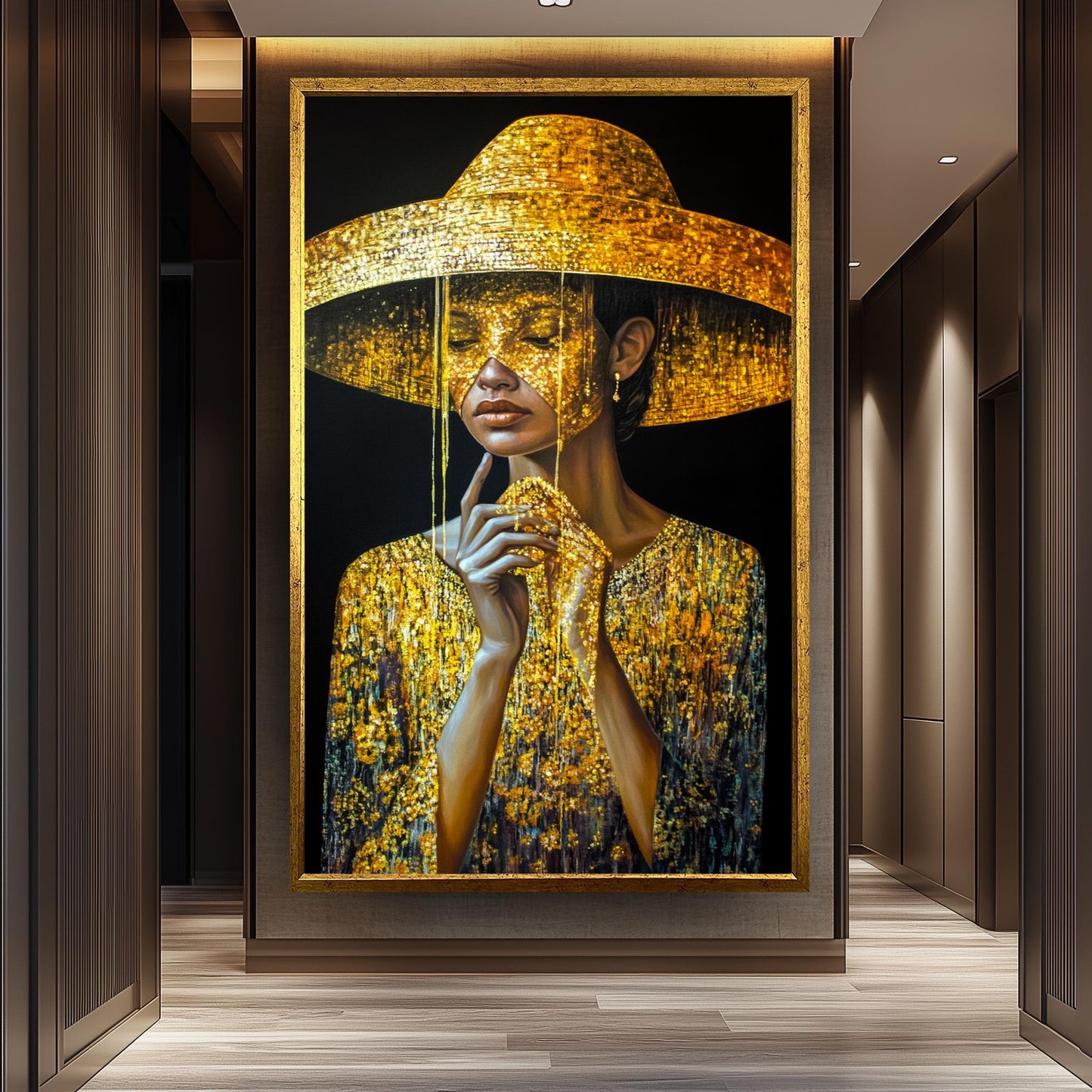 Golden Woman Wall Art, Luxury Black and Gold Painting, Female Portrait, Modern Glamour Canvas, Fashionable Wall Decor Gold Women art