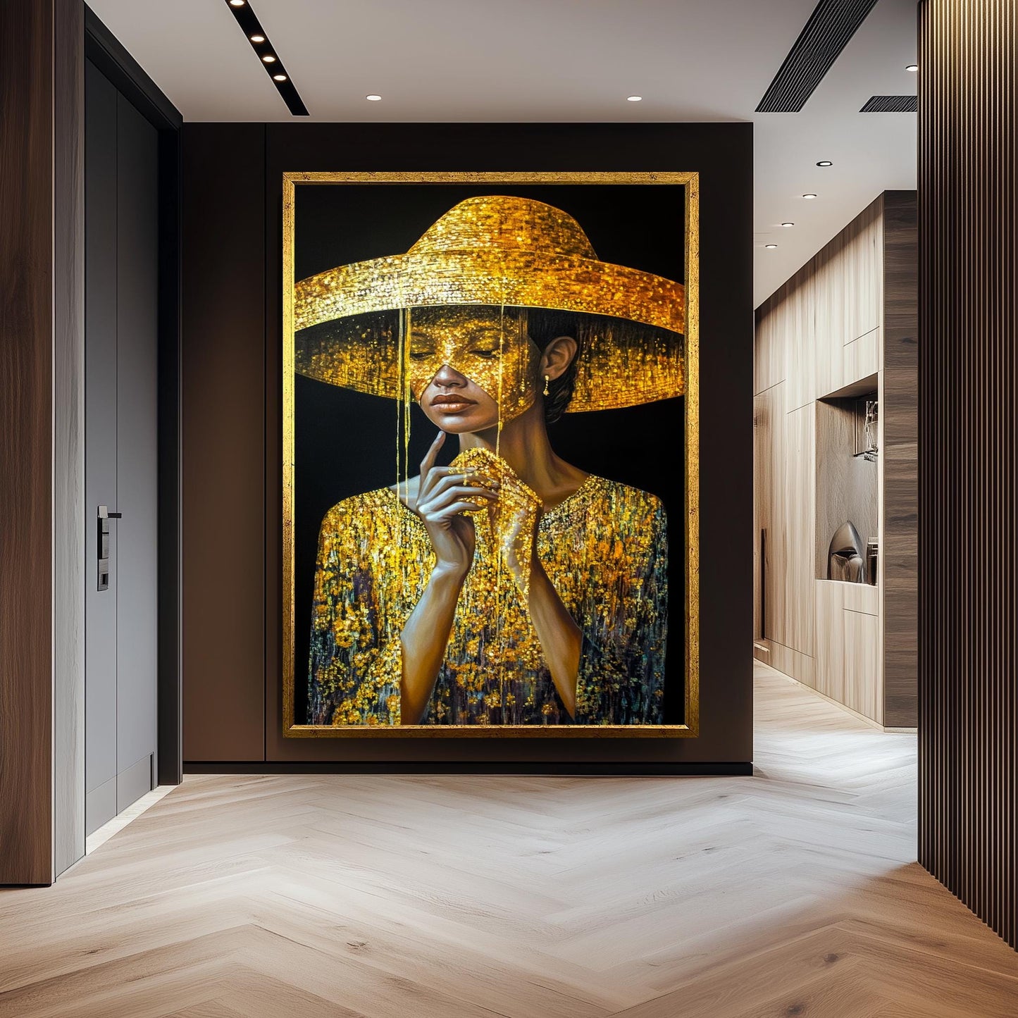 Golden Woman Wall Art, Luxury Black and Gold Painting, Female Portrait, Modern Glamour Canvas, Fashionable Wall Decor Gold Women art