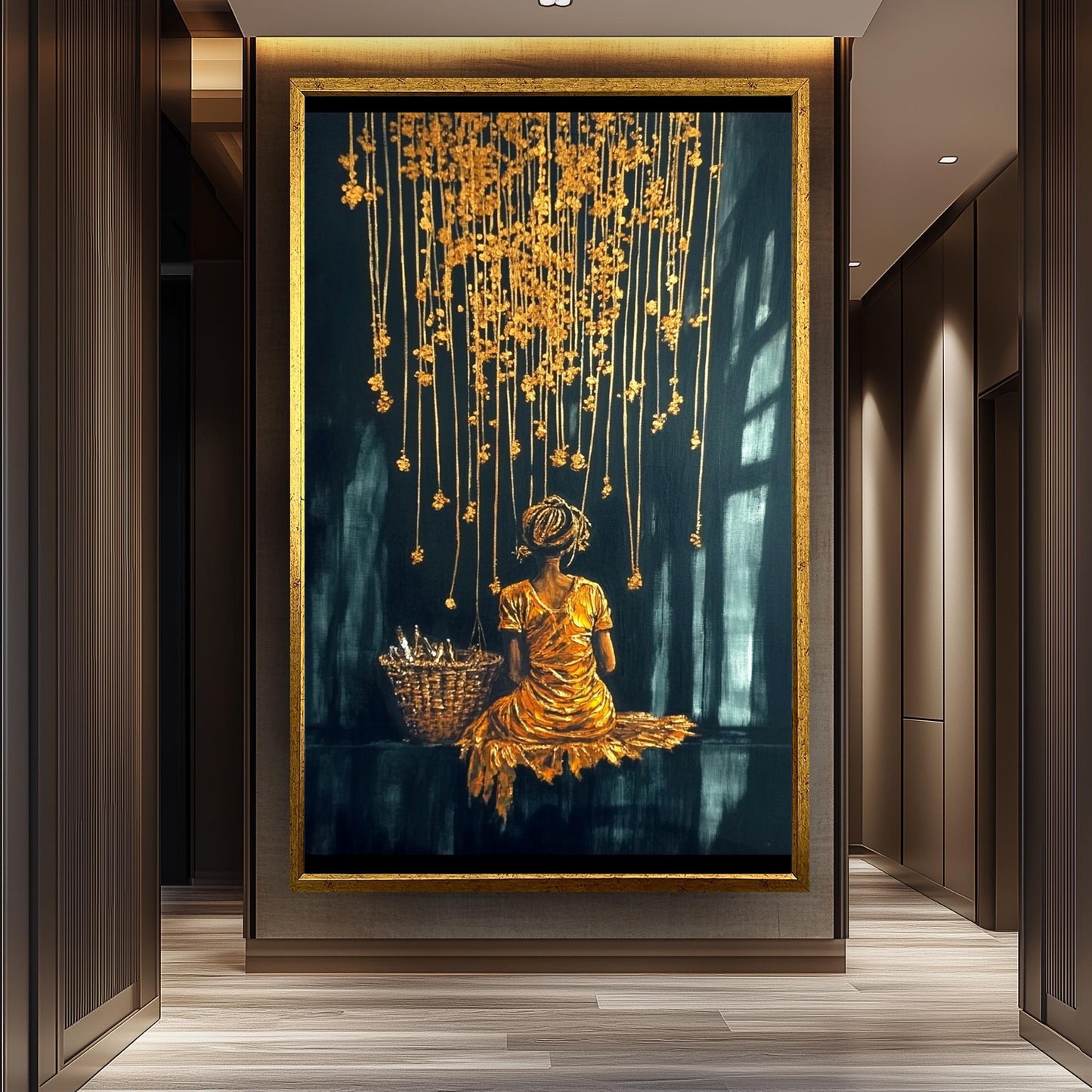 Golden Woman Wall Art, Black and Gold Painting, Elegant , Mystical Canvas Print, Modern Luxury Home Decor, Artistic Wall Art Woman Wall Art