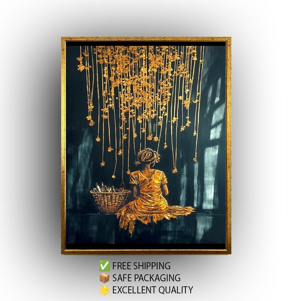 Golden Woman Wall Art, Black and Gold Painting, Elegant , Mystical Canvas Print, Modern Luxury Home Decor, Artistic Wall Art Woman Wall Art