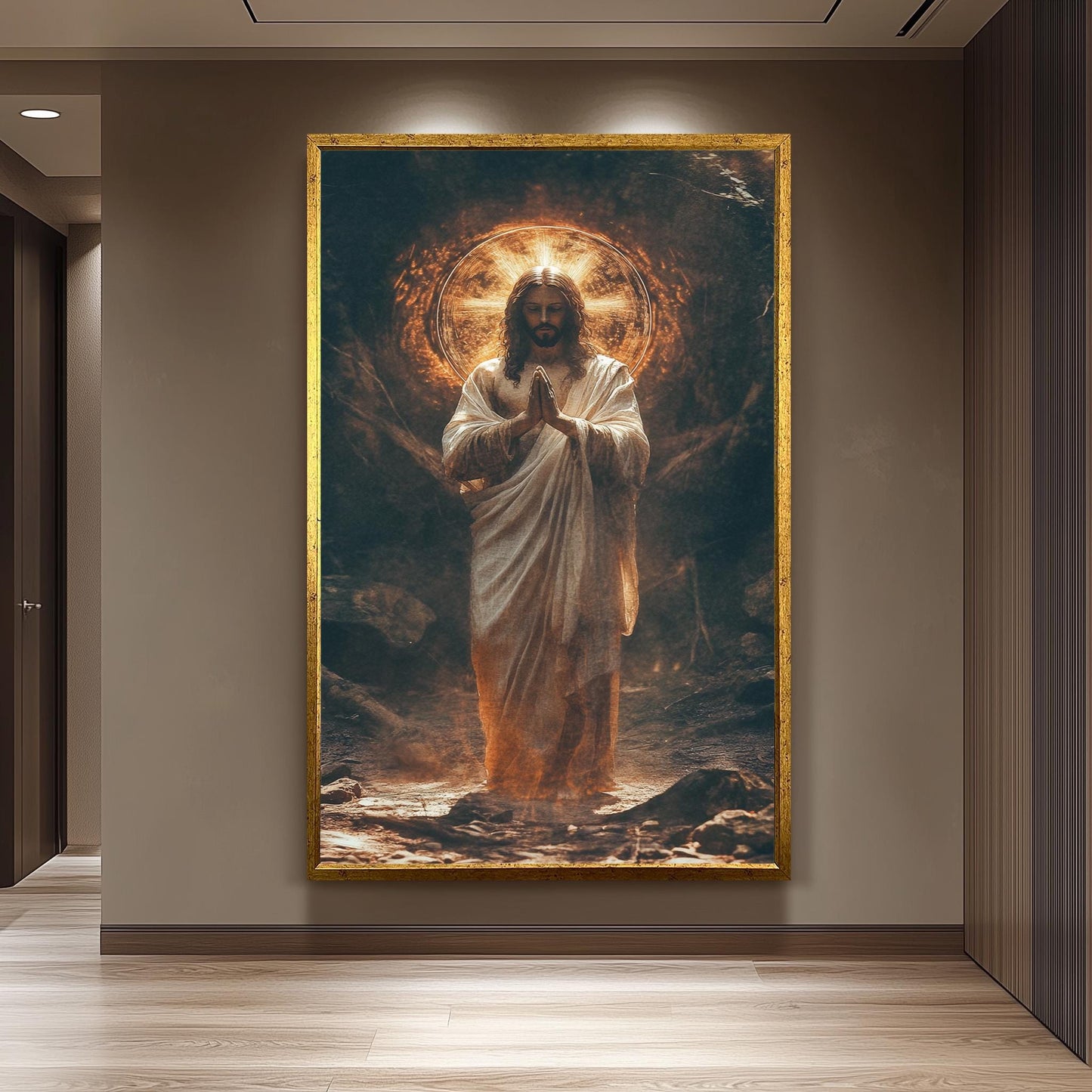 Jesus Christ Praying Painting, Divine Religious Wall Art, Hand Painted Christian Canvas, Sacred Spiritual Artwork, Jesus Wall Art