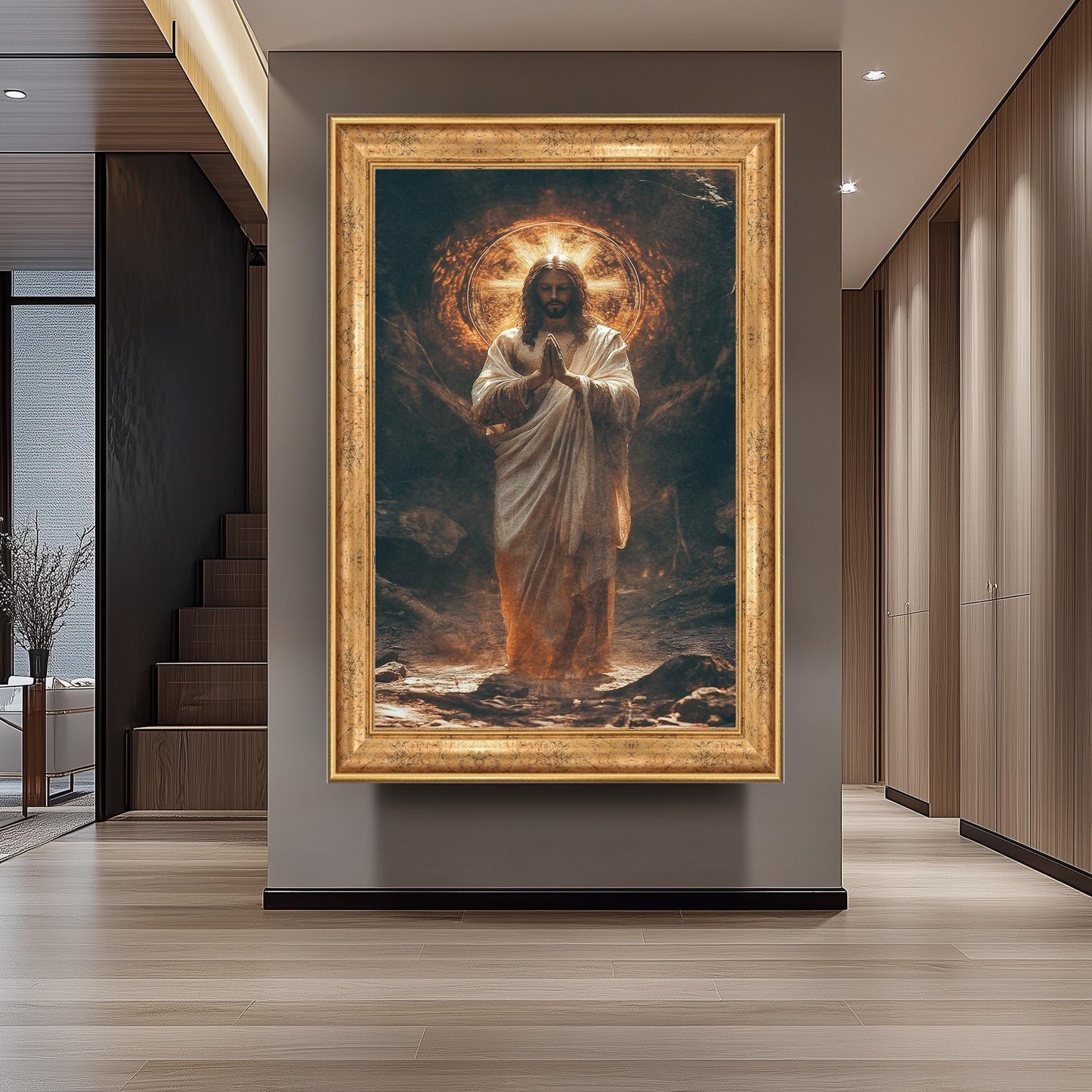 Jesus Christ Praying Painting, Divine Religious Wall Art, Hand Painted Christian Canvas, Sacred Spiritual Artwork, Jesus Wall Art
