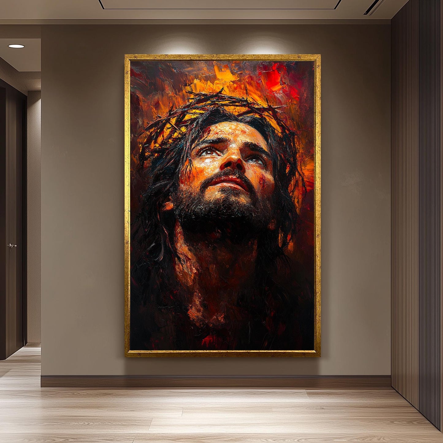 Jesus Christ Crown of Thorns Painting, Passion of Christ Artwork, Hand Painted Religious Wall Art, Christian Faith Canvas, Spiritual Decor