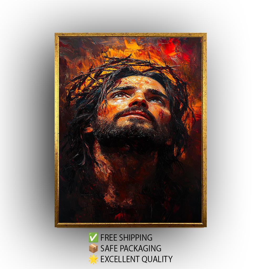 Jesus Christ Crown of Thorns Painting, Passion of Christ Artwork, Hand Painted Religious Wall Art, Christian Faith Canvas, Spiritual Decor