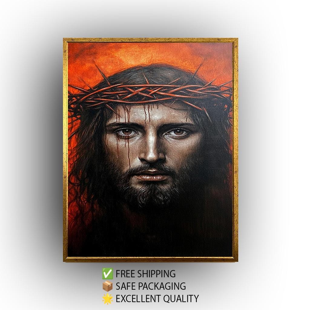 Jesus Christ Crown of Thorns Painting: Hand-Painted Religious Canvas Art