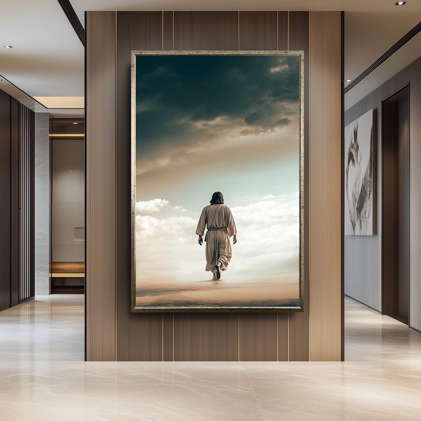 Jesus Walking on Clouds Canvas Art Inspirational Christian Wall Print for Faithful Home Decor, Spiritual Gift or Heavenly Religious Accent