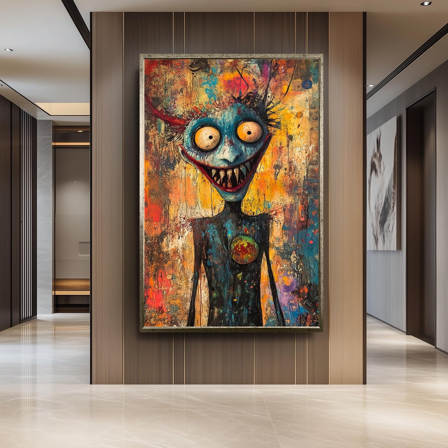 Psychedelic Creepy Clown Canvas Art Bold Abstract Horror Clown Painting for Gothic Home Decor, Halloween Wall Art or Unique Pop Gift