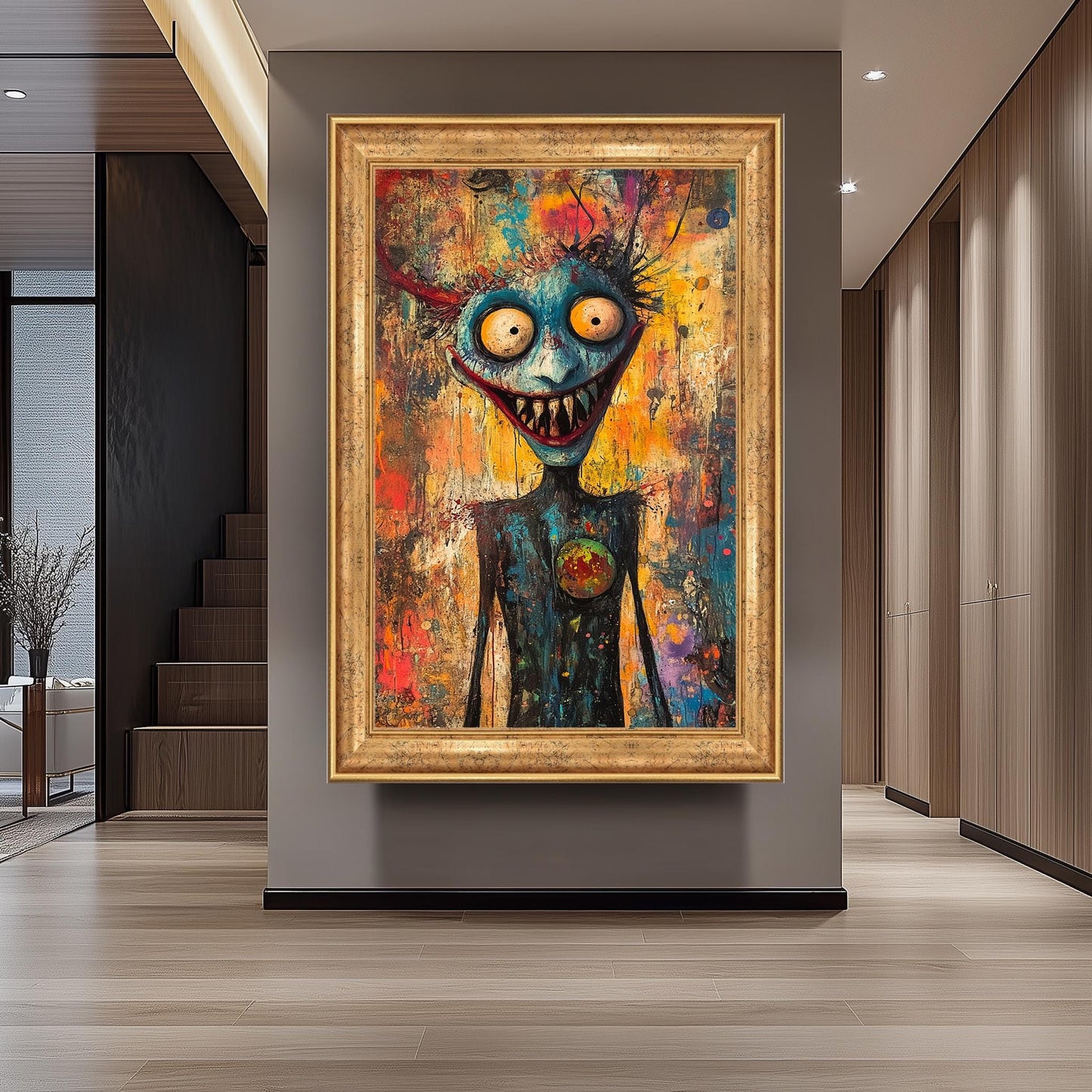 Psychedelic Creepy Clown Canvas Art Bold Abstract Horror Clown Painting for Gothic Home Decor, Halloween Wall Art or Unique Pop Gift
