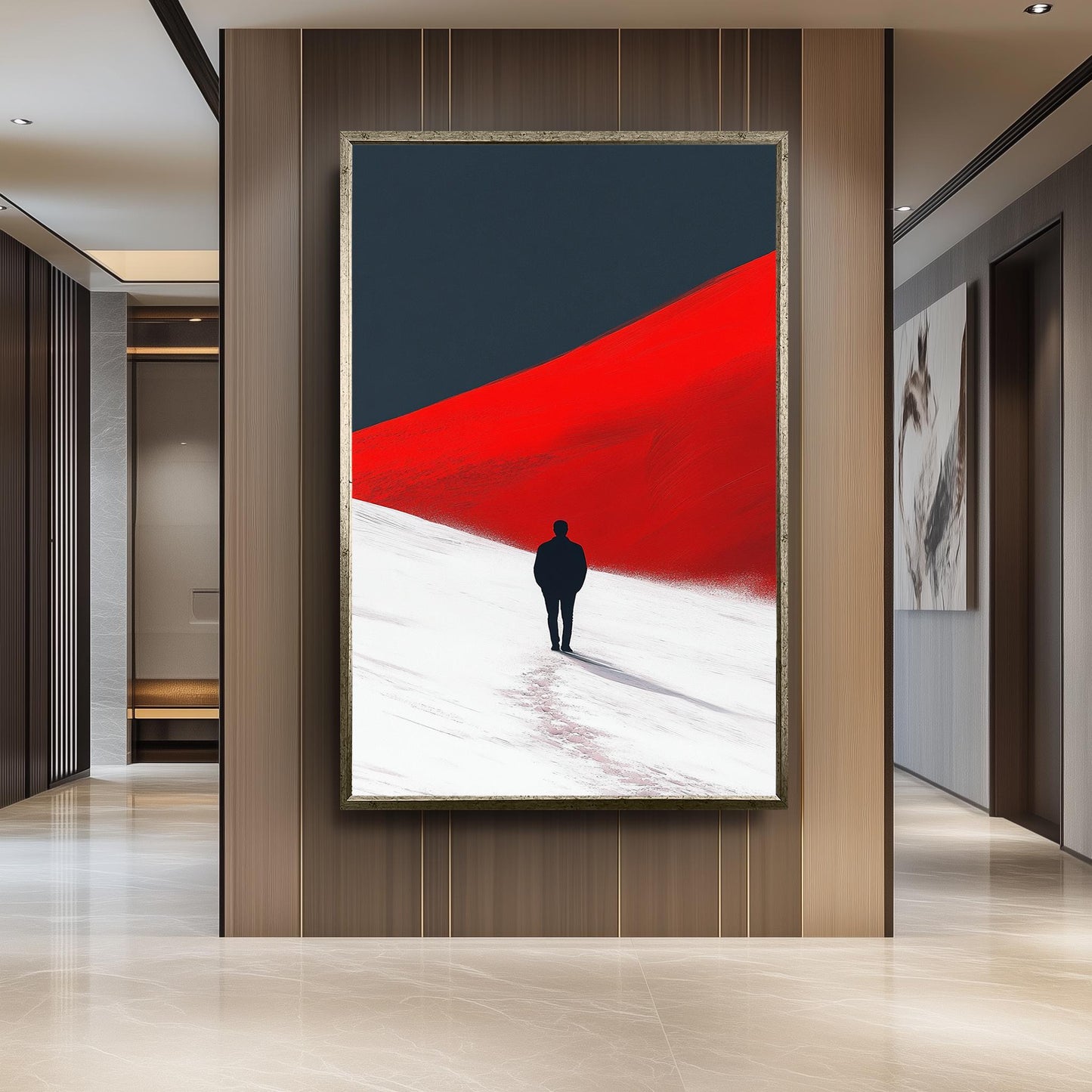 Minimalist Red Dune Canvas Print: Solitary Figure, Modern Home Decor