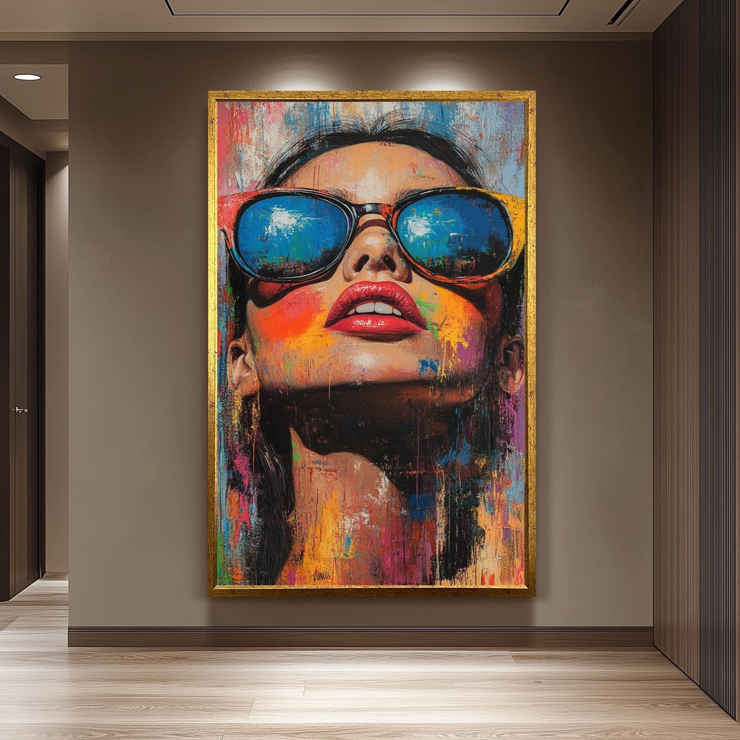 Pop Art Woman Canvas Print: Graffiti Style Portrait with Sunglasses