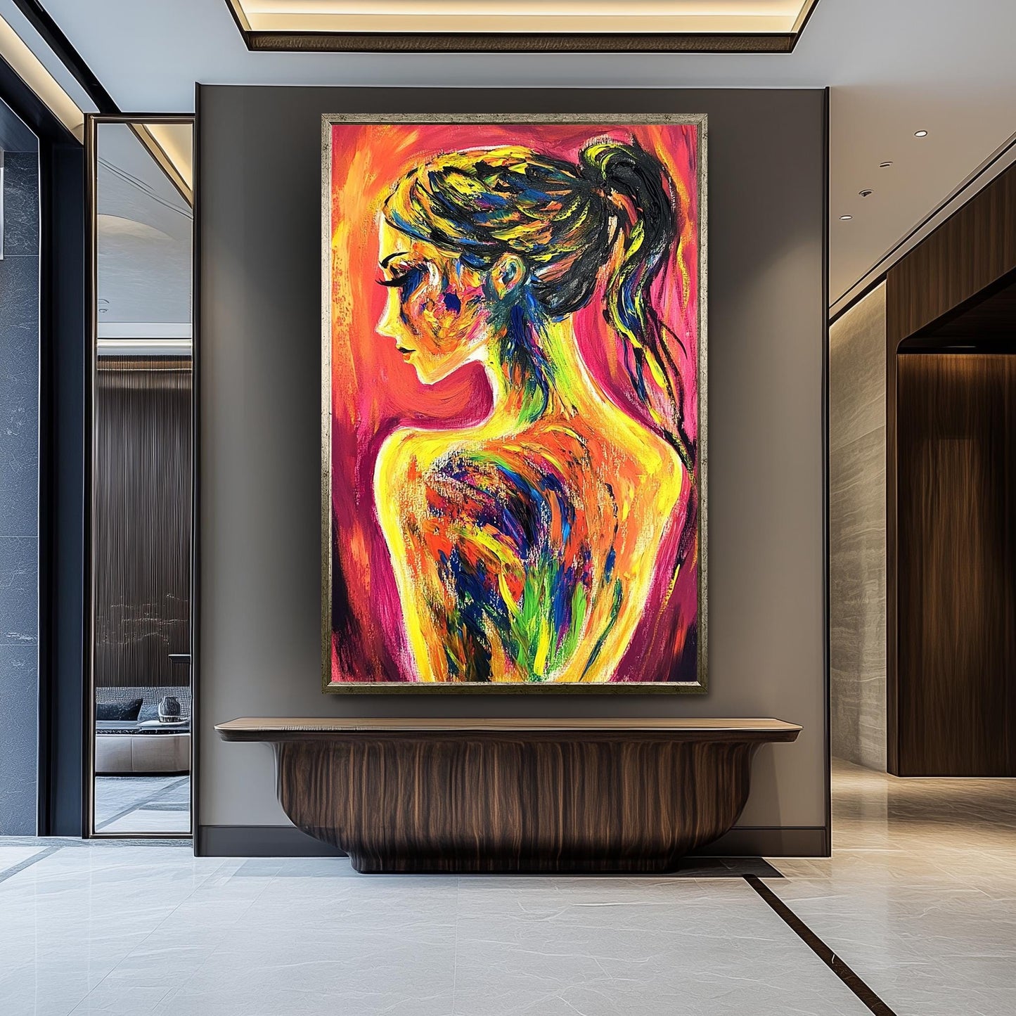 Abstract Woman Canvas Art: Modern Neon Portrait