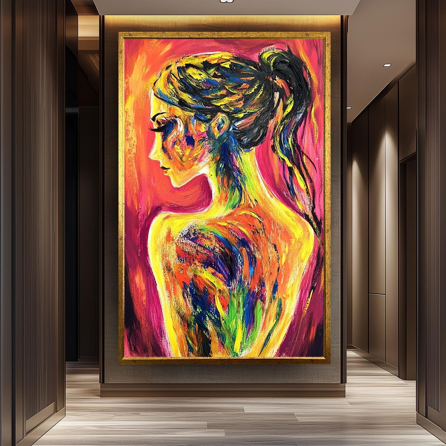Abstract Woman Canvas Art: Modern Neon Portrait
