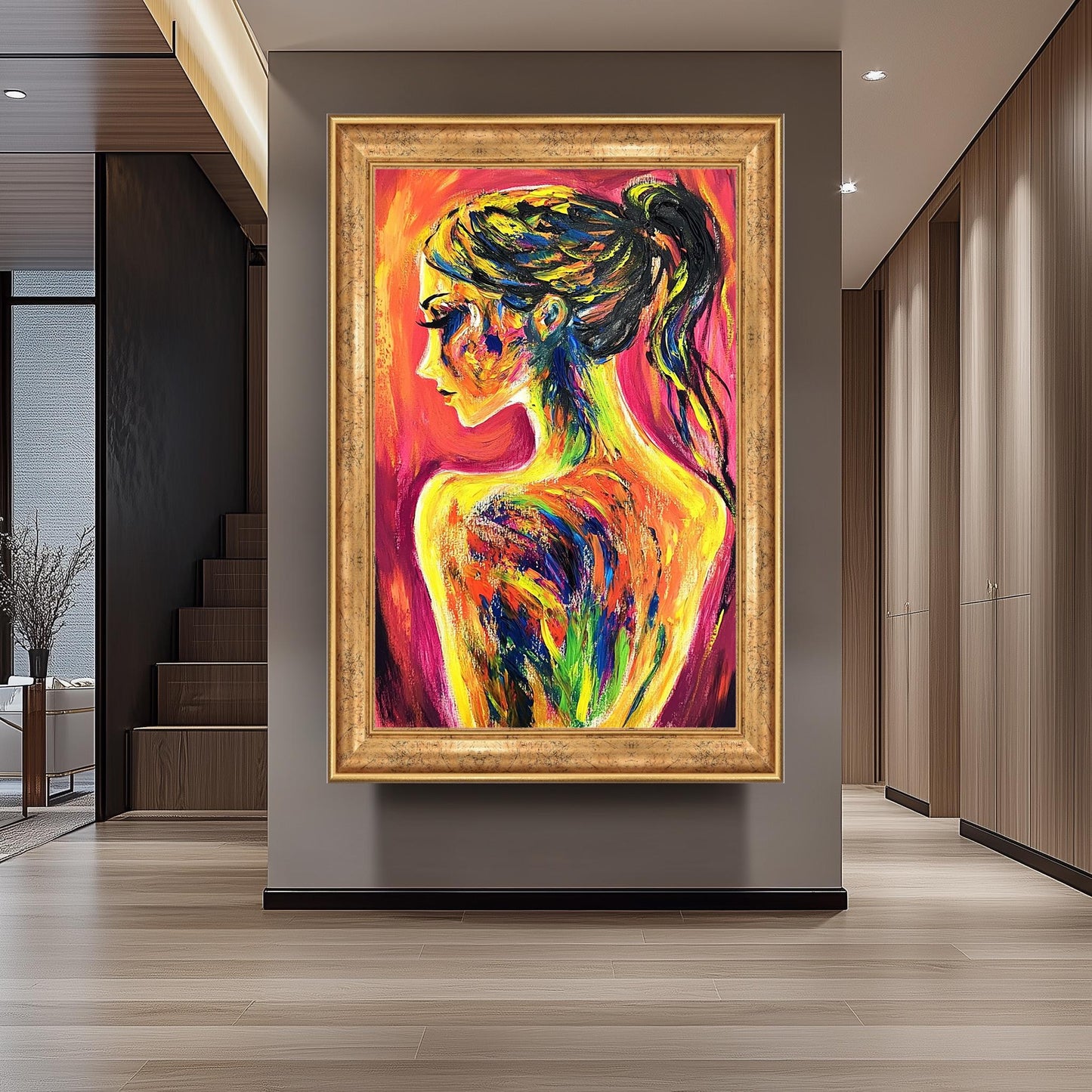 Abstract Woman Canvas Art: Modern Neon Portrait
