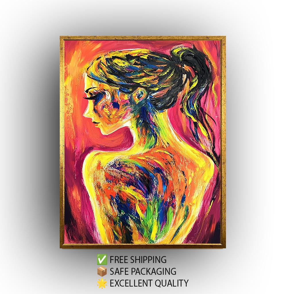 Abstract Woman Canvas Art: Modern Neon Portrait