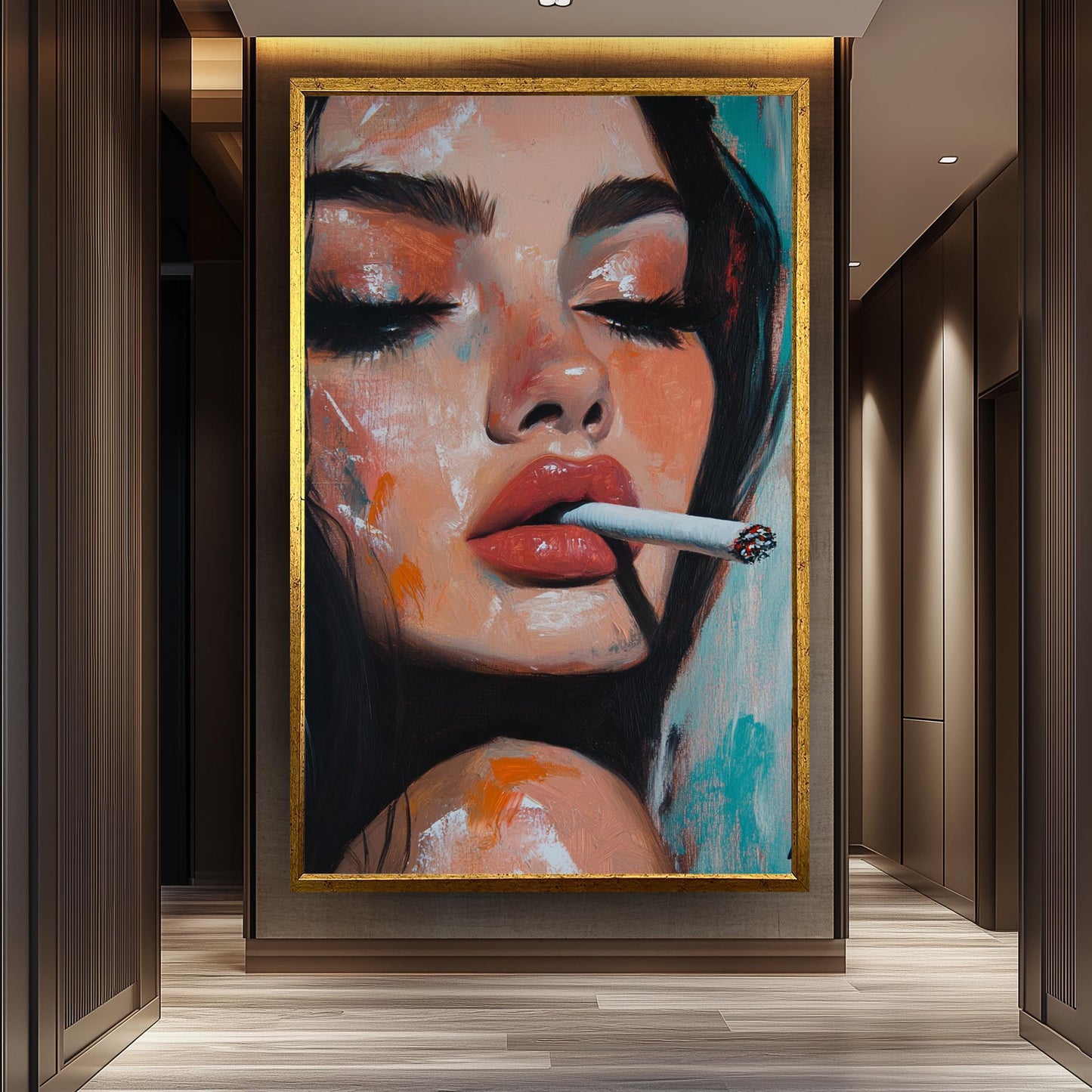 Pop Art Woman Portrait: Oil-Style Painting, Retro Glam Canvas