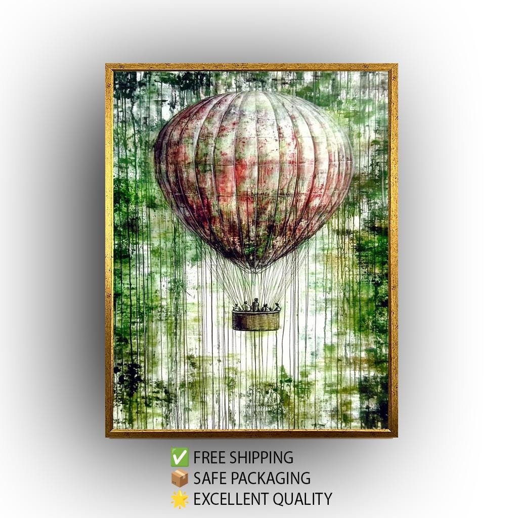 Hot Air Balloon Wall Art, Graffiti Style Painting, Vintage Adventure Poster, Abstract Travel Artwork, Urban Street Art Canvas Print