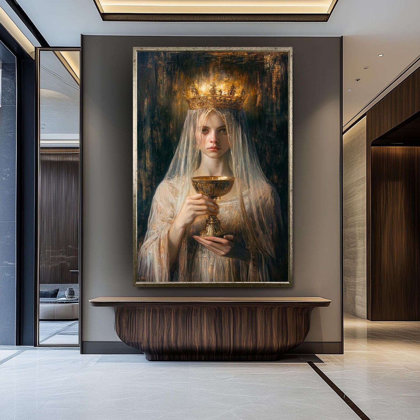 Ethereal Queen Portrait Wall Art, Mystical Woman Painting, Fantasy Royalty Print, Renaissance Gothic Canvas, Dark Medieval Artwork