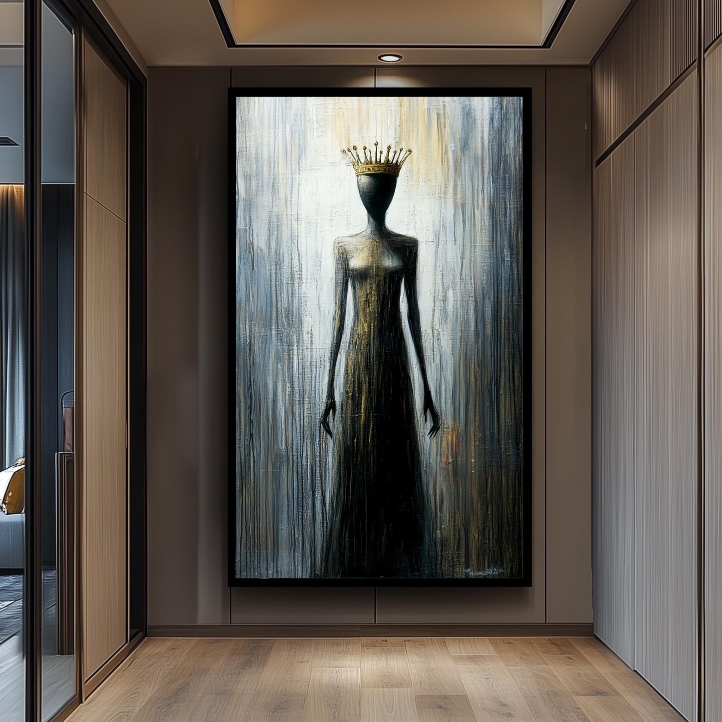 Faceless Queen Wall Art, Abstract Gothic Painting, Mysterious Dark Print, Regal Crowned Woman, Surreal Minimalist Art, Modern Gothic Decor
