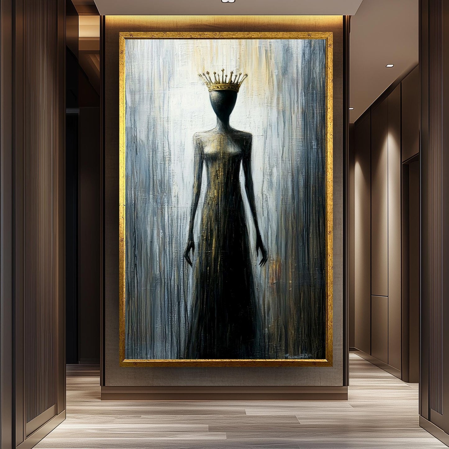 Faceless Queen Wall Art, Abstract Gothic Painting, Mysterious Dark Print, Regal Crowned Woman, Surreal Minimalist Art, Modern Gothic Decor
