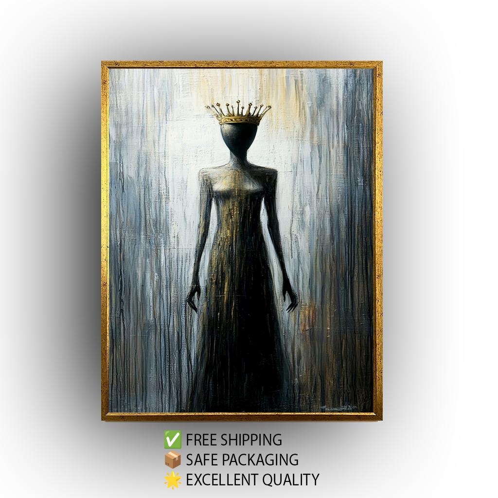 Faceless Queen Wall Art, Abstract Gothic Painting, Mysterious Dark Print, Regal Crowned Woman, Surreal Minimalist Art, Modern Gothic Decor