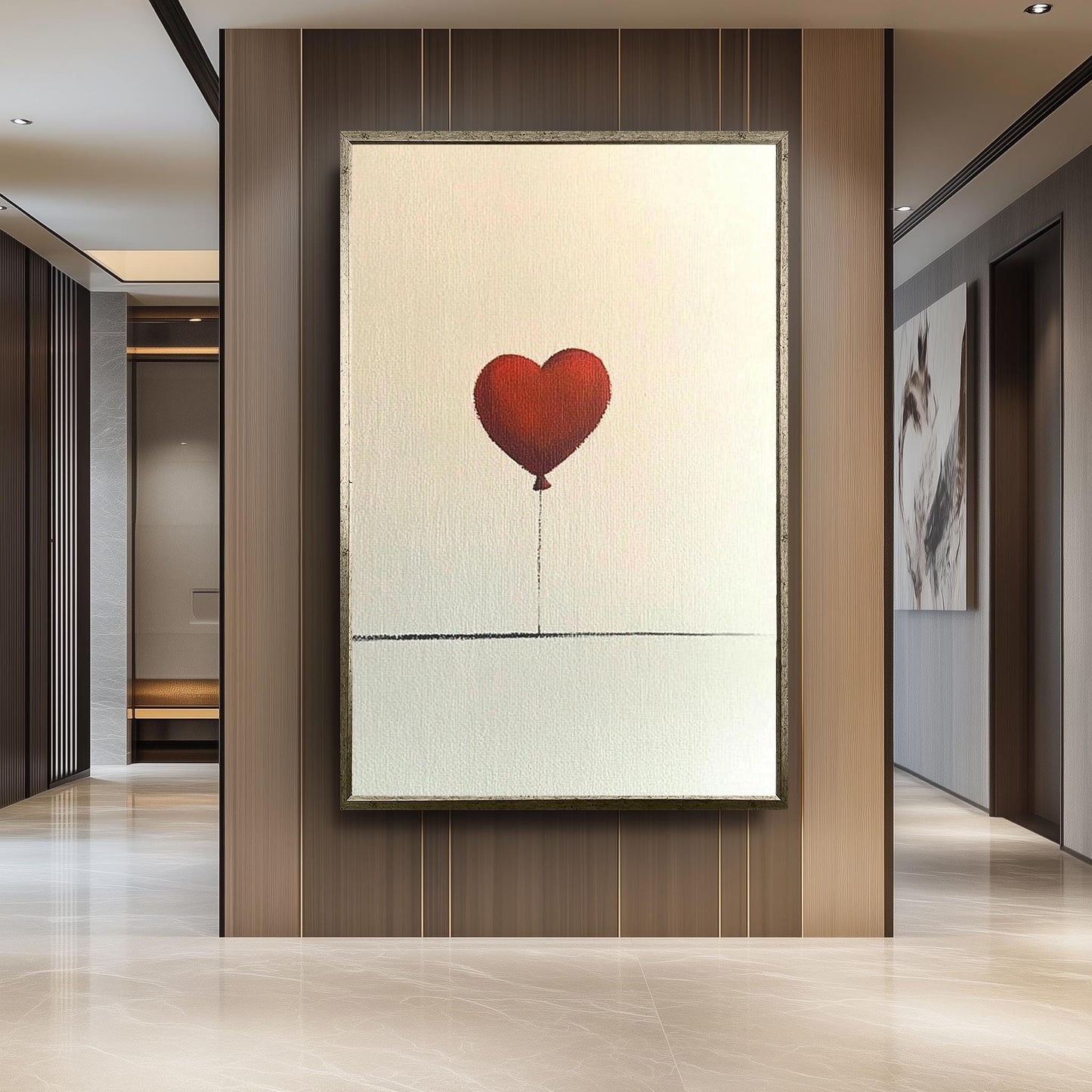 Heart Balloon Art, Minimalist Love Print, Romantic Balloon Painting, Modern Banksy Inspired Artwork, Abstract Love Decor, Minimalist art