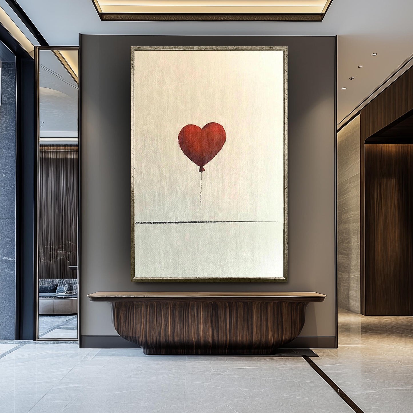 Heart Balloon Art, Minimalist Love Print, Romantic Balloon Painting, Modern Banksy Inspired Artwork, Abstract Love Decor, Minimalist art