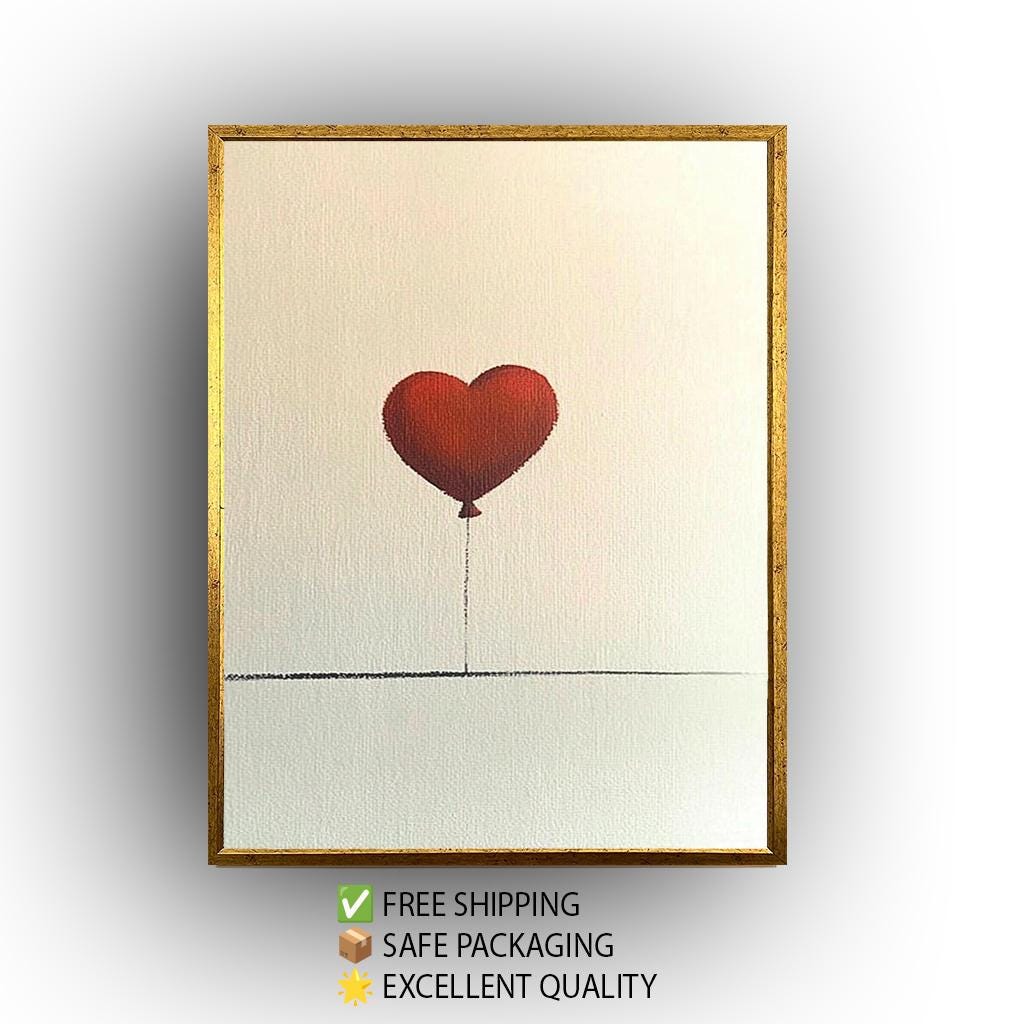 Heart Balloon Art, Minimalist Love Print, Romantic Balloon Painting, Modern Banksy Inspired Artwork, Abstract Love Decor, Minimalist art