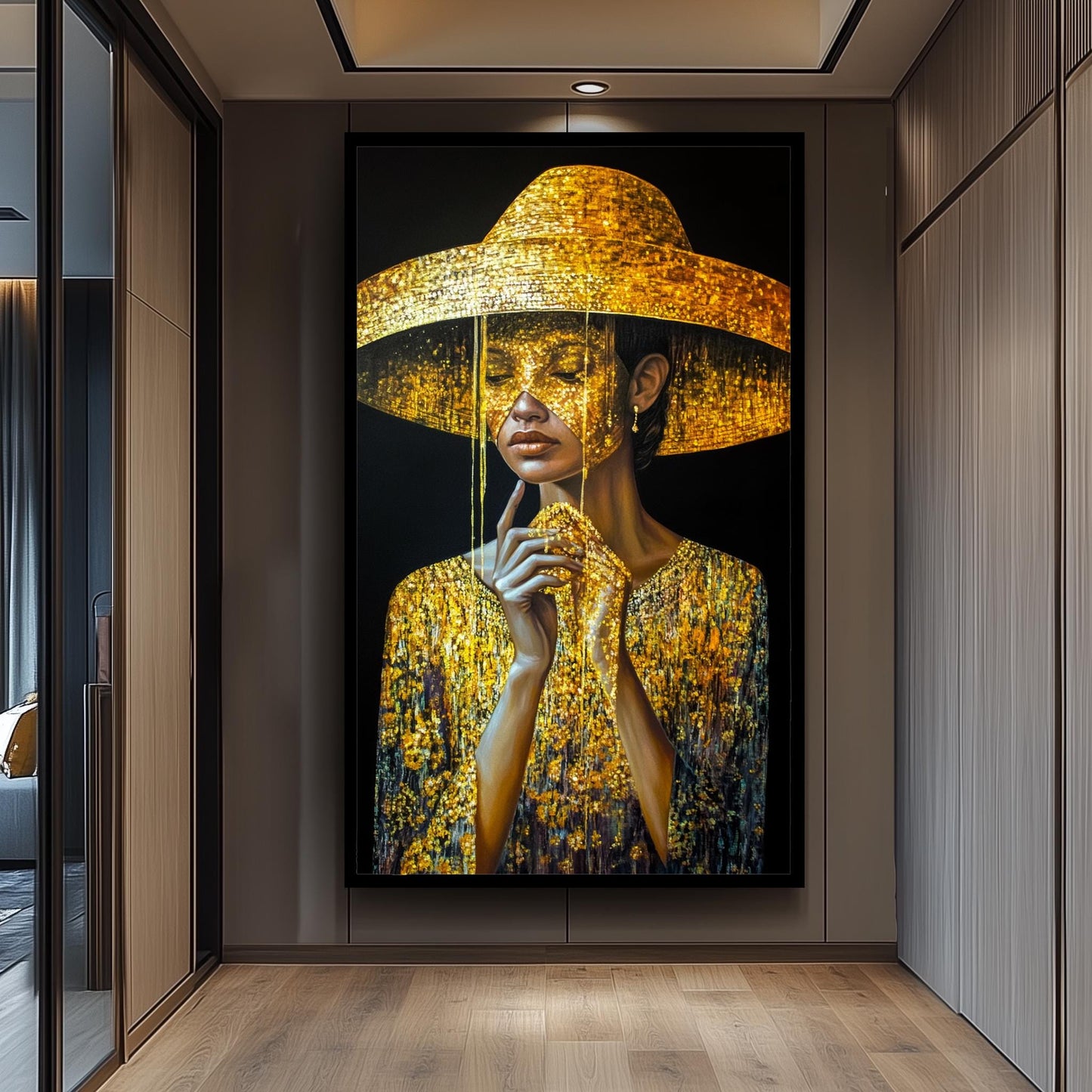 Golden Woman Wall Art, Luxury Black and Gold Painting, Female Portrait, Modern Glamour Canvas, Fashionable Wall Decor Gold Women art