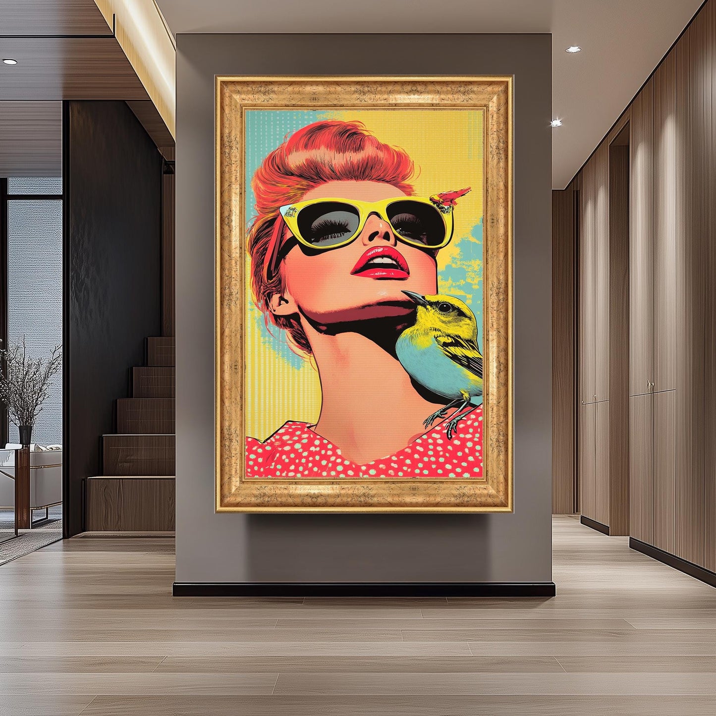 Pop Art Woman with Sunglasses Canvas Print: Retro Colorful Wall Art
