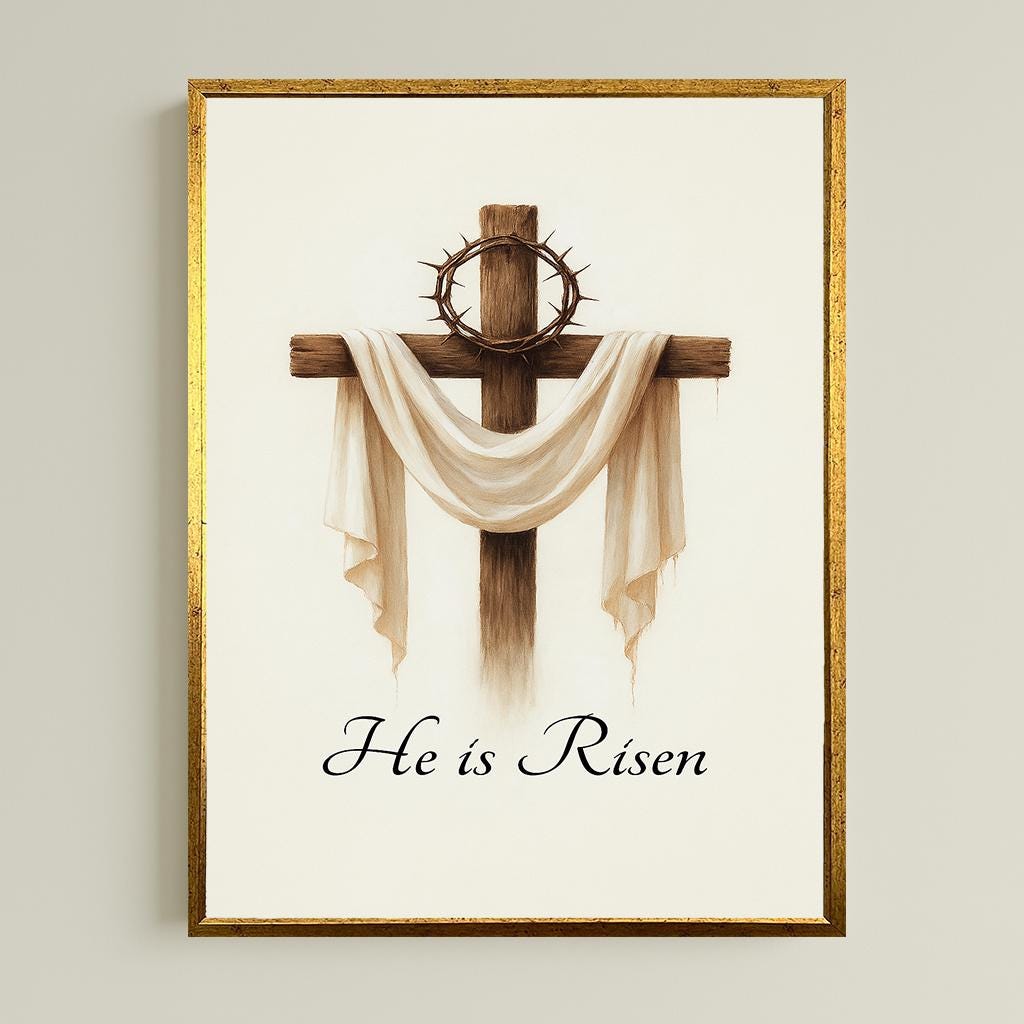 Jesus Christian Wall Art Christian Cross Decor with Crown of Thorns Religious Resurrection Canvas Print Faith-Based Home Gift, Christian Art