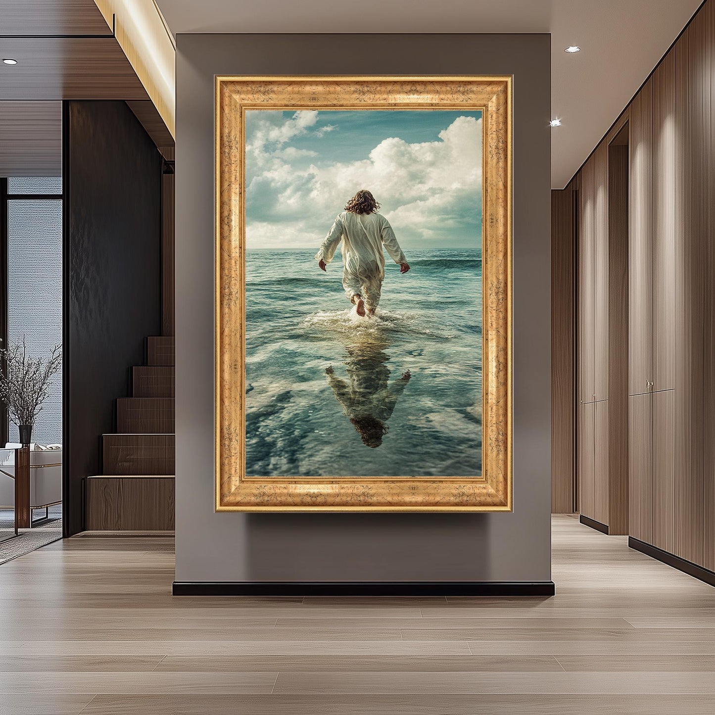 Jesus Walking on Water Artwork, Inspirational Christian Wall Art, Spiritual Ocean Print, Faith-Based Religious Painting, Divine Home Decor