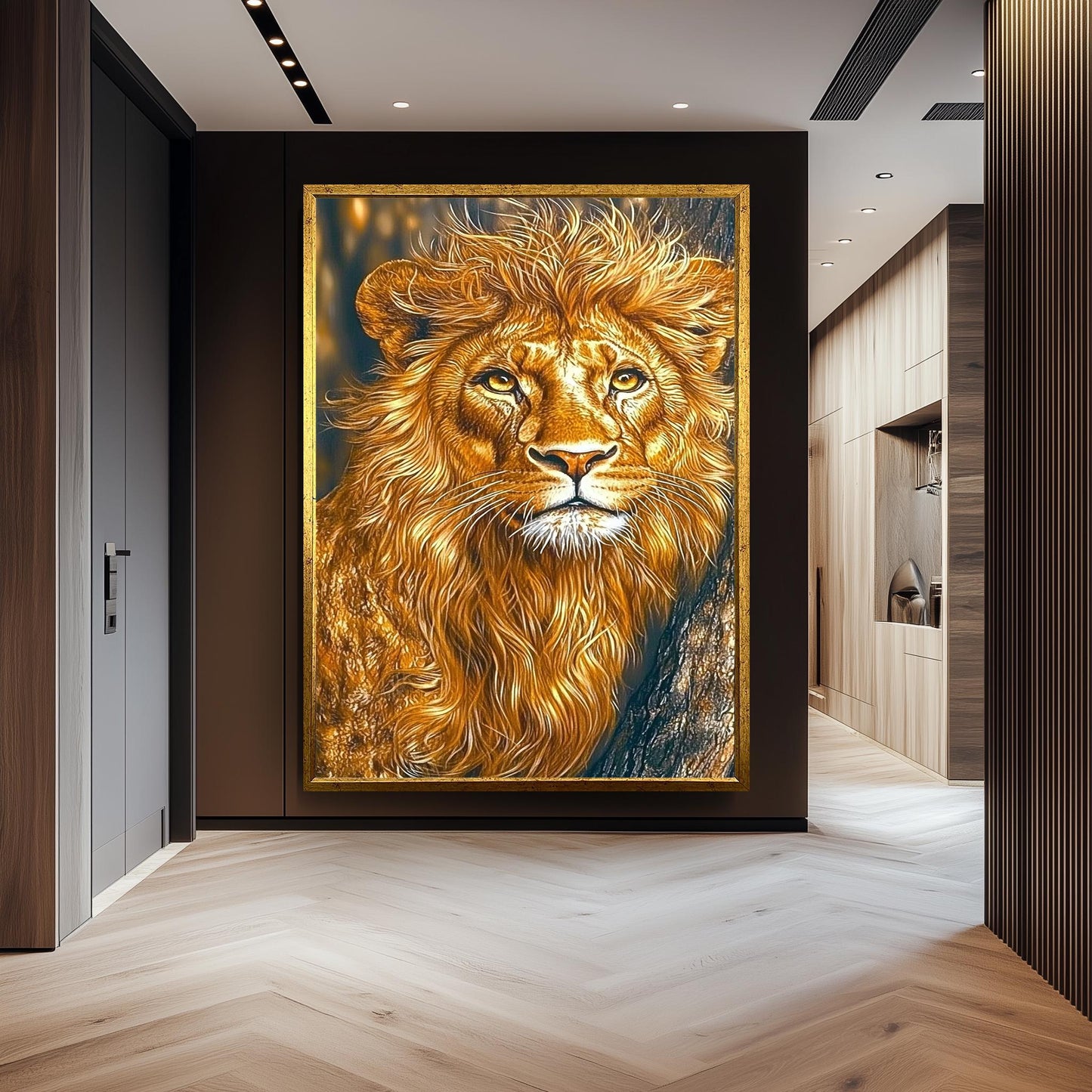 Golden Lion Portrait Painting, Majestic Wildlife Wall Art, Hand Painted Realistic Lion Canvas, Regal Animal Artwork, Bold Safari Home Decor