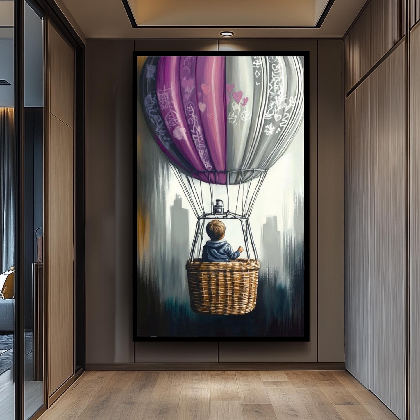 Graffiti Hot Air Balloon Painting, Dreamy Child Adventure Art, Hand Painted Surreal Wall Decor, Graffiti Art, Balloon Wall Art