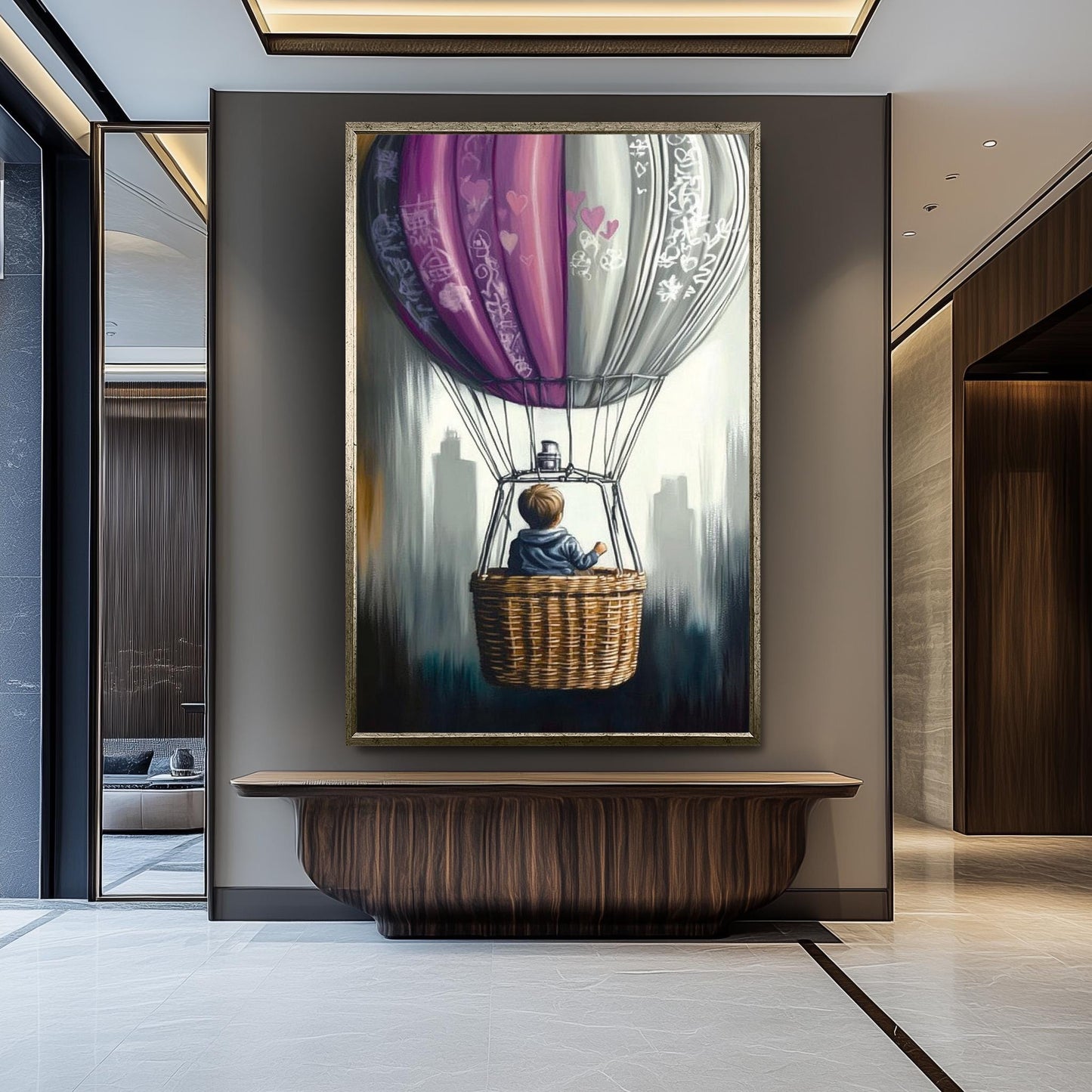 Graffiti Hot Air Balloon Painting, Dreamy Child Adventure Art, Hand Painted Surreal Wall Decor, Graffiti Art, Balloon Wall Art