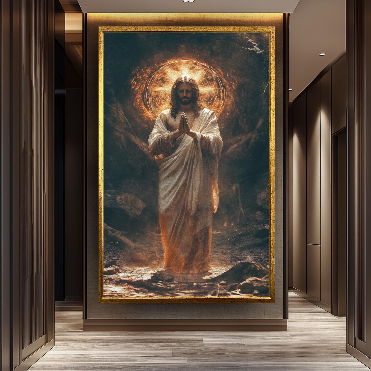 Jesus Christ Praying Painting, Divine Religious Wall Art, Hand Painted Christian Canvas, Sacred Spiritual Artwork, Jesus Wall Art