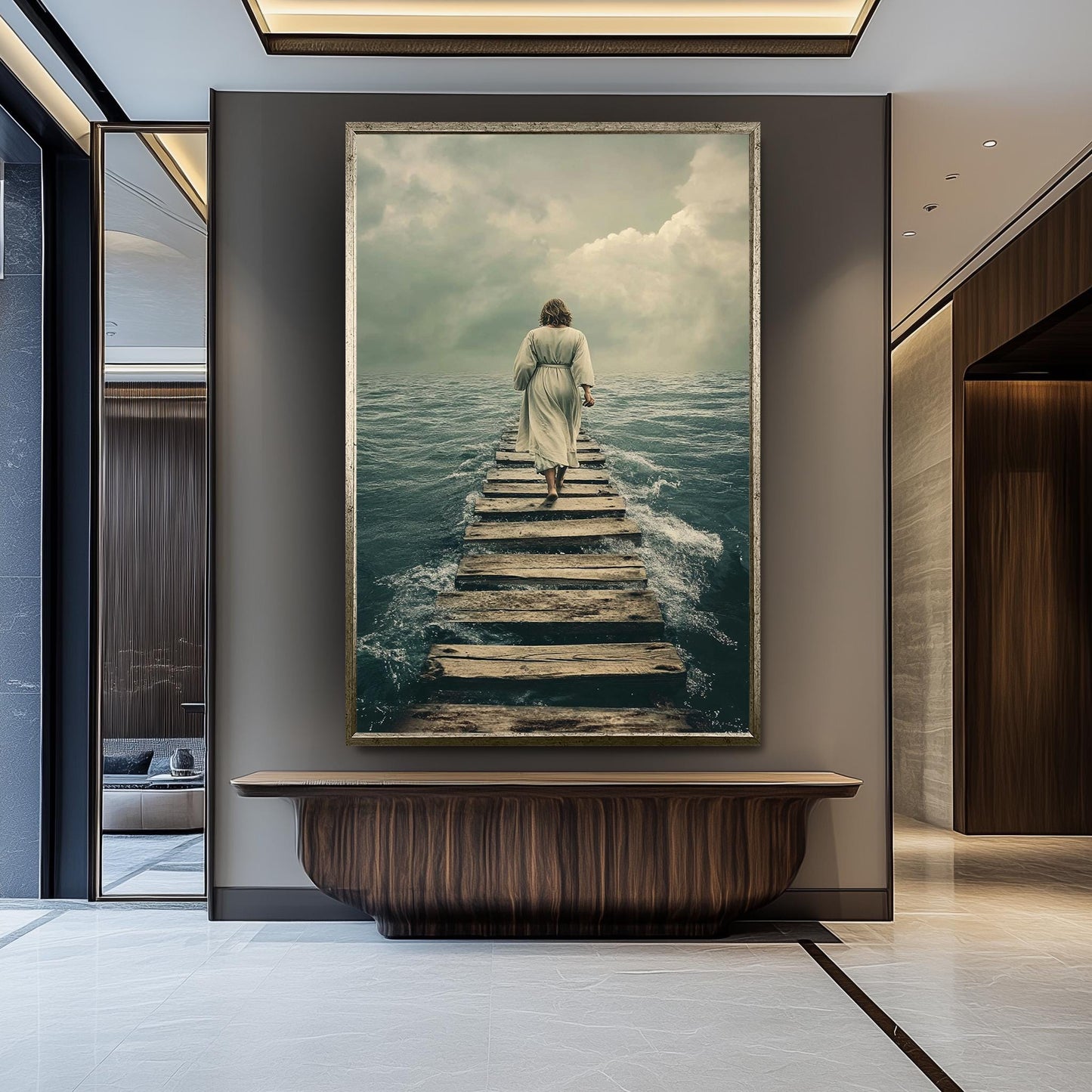 Jesus Walking on Water Pier Canvas Faithful Christian Wall Art for Spiritual Reflection, Religious Home Decor or Inspiring Gift Idea