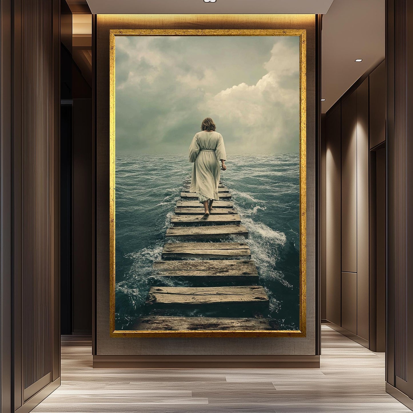 Jesus Walking on Water Pier Canvas Faithful Christian Wall Art for Spiritual Reflection, Religious Home Decor or Inspiring Gift Idea