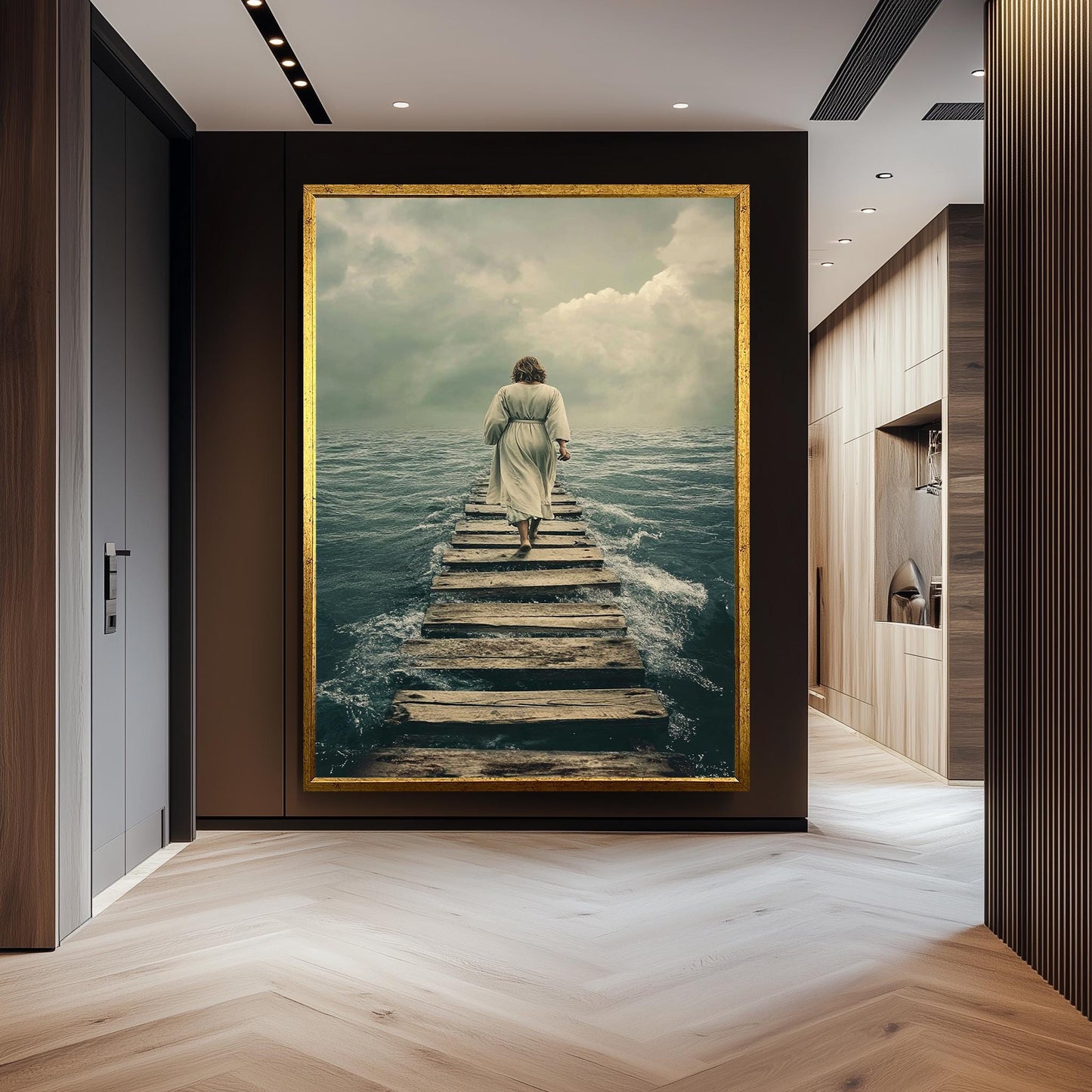 Jesus Walking on Water Pier Canvas Faithful Christian Wall Art for Spiritual Reflection, Religious Home Decor or Inspiring Gift Idea