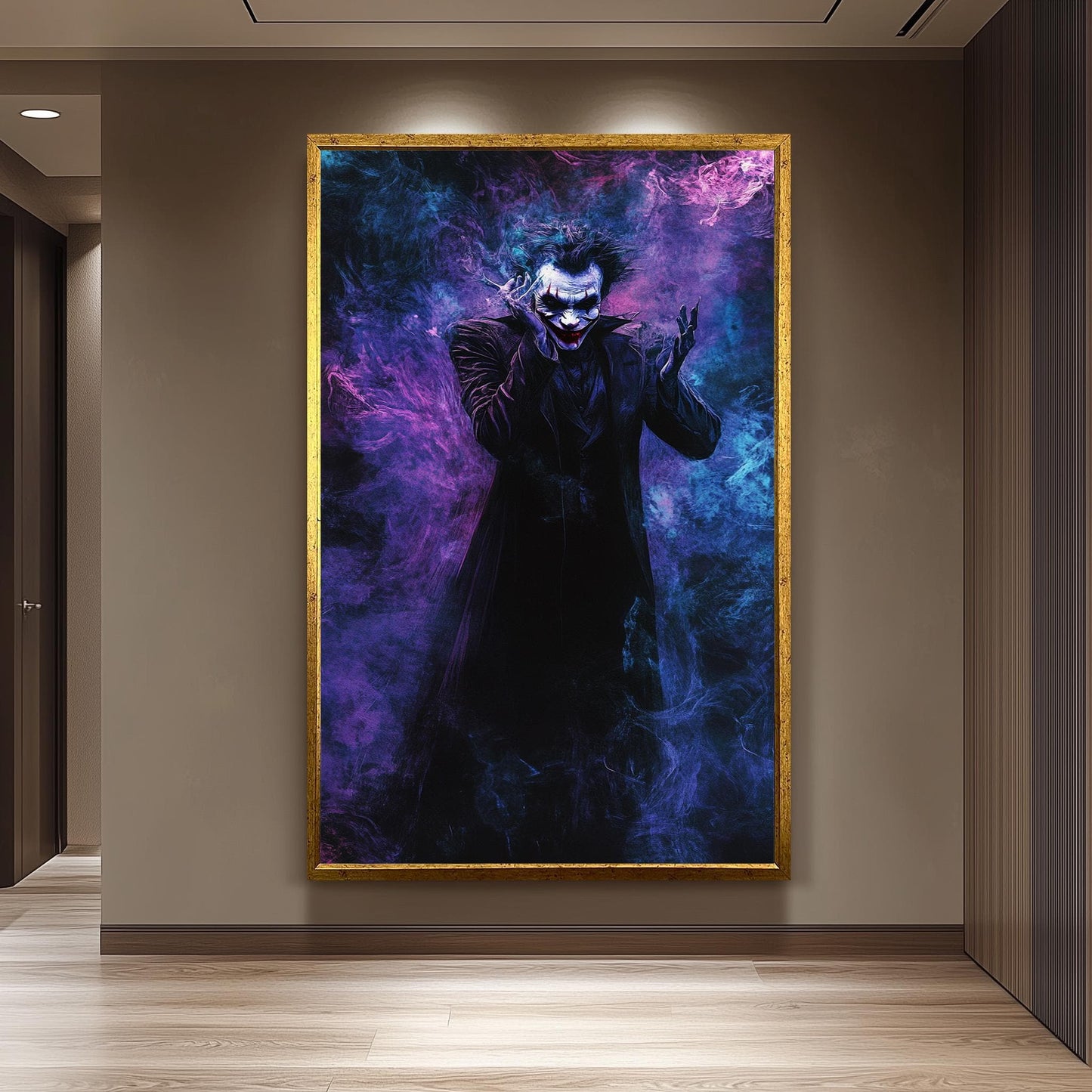 Dark Clown Abstract Canvas Wall Art Mysterious Smoke Artwork for Comic Fans, Villain-Inspired Decor or Gothic Pop Culture Gift Idea