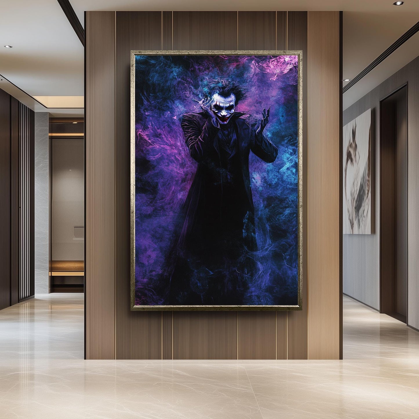 Dark Clown Abstract Canvas Wall Art Mysterious Smoke Artwork for Comic Fans, Villain-Inspired Decor or Gothic Pop Culture Gift Idea