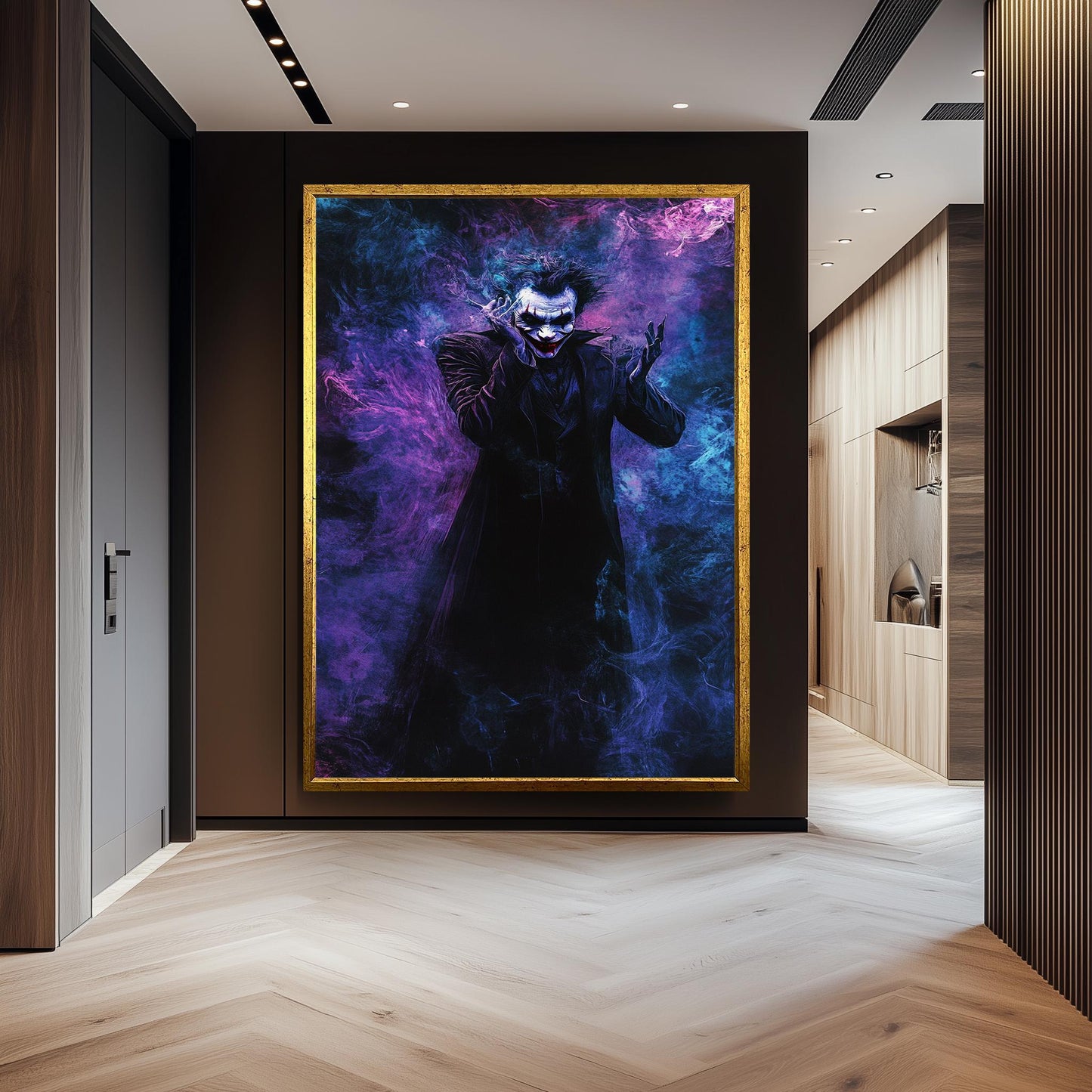 Dark Clown Abstract Canvas Wall Art Mysterious Smoke Artwork for Comic Fans, Villain-Inspired Decor or Gothic Pop Culture Gift Idea