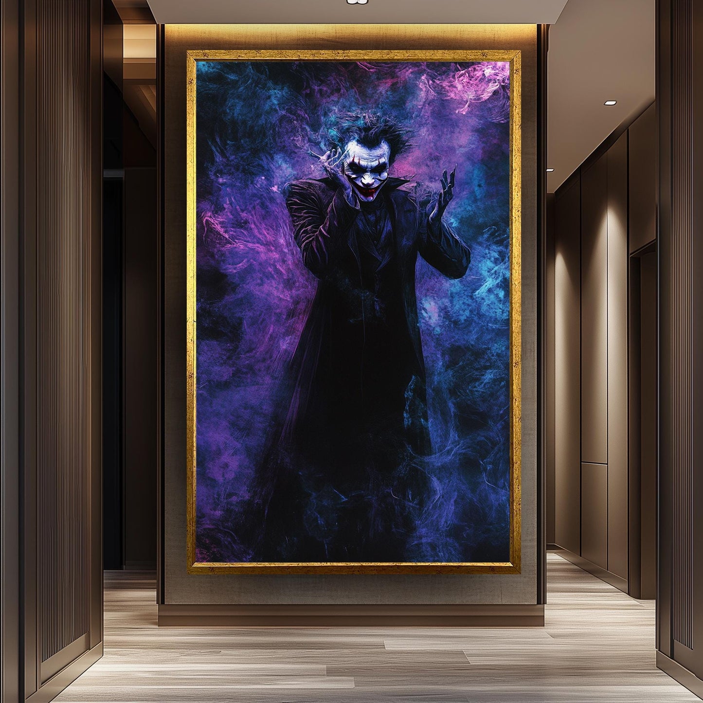Dark Clown Abstract Canvas Wall Art Mysterious Smoke Artwork for Comic Fans, Villain-Inspired Decor or Gothic Pop Culture Gift Idea