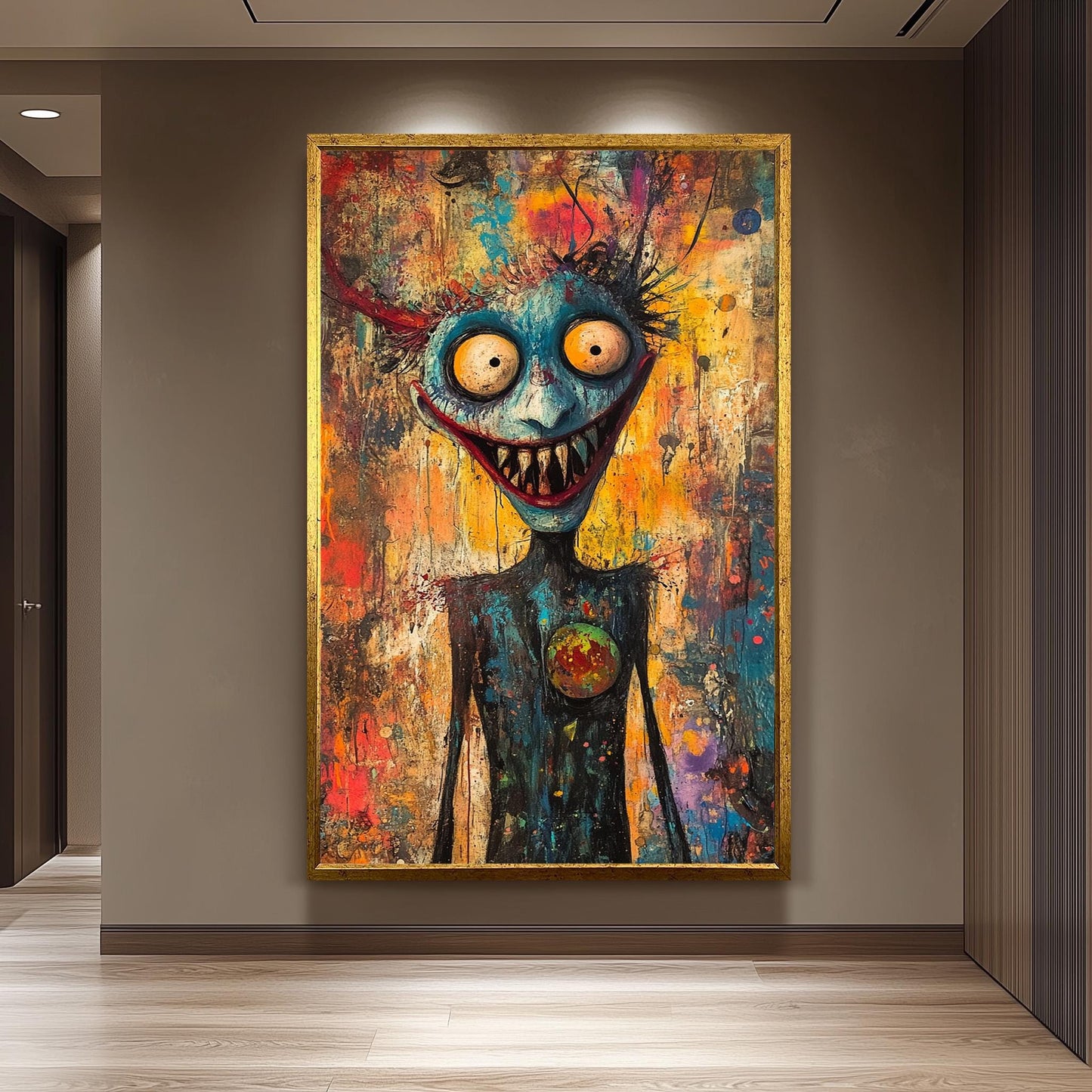 Psychedelic Creepy Clown Canvas Art Bold Abstract Horror Clown Painting for Gothic Home Decor, Halloween Wall Art or Unique Pop Gift