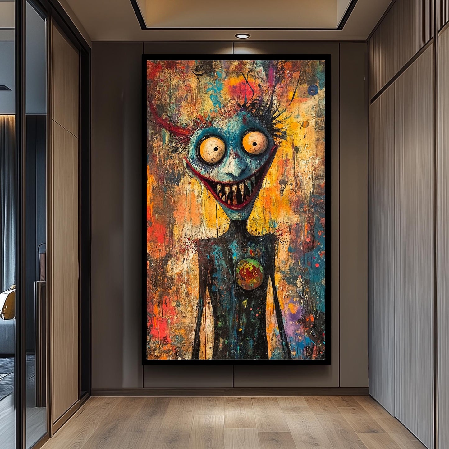 Psychedelic Creepy Clown Canvas Art Bold Abstract Horror Clown Painting for Gothic Home Decor, Halloween Wall Art or Unique Pop Gift